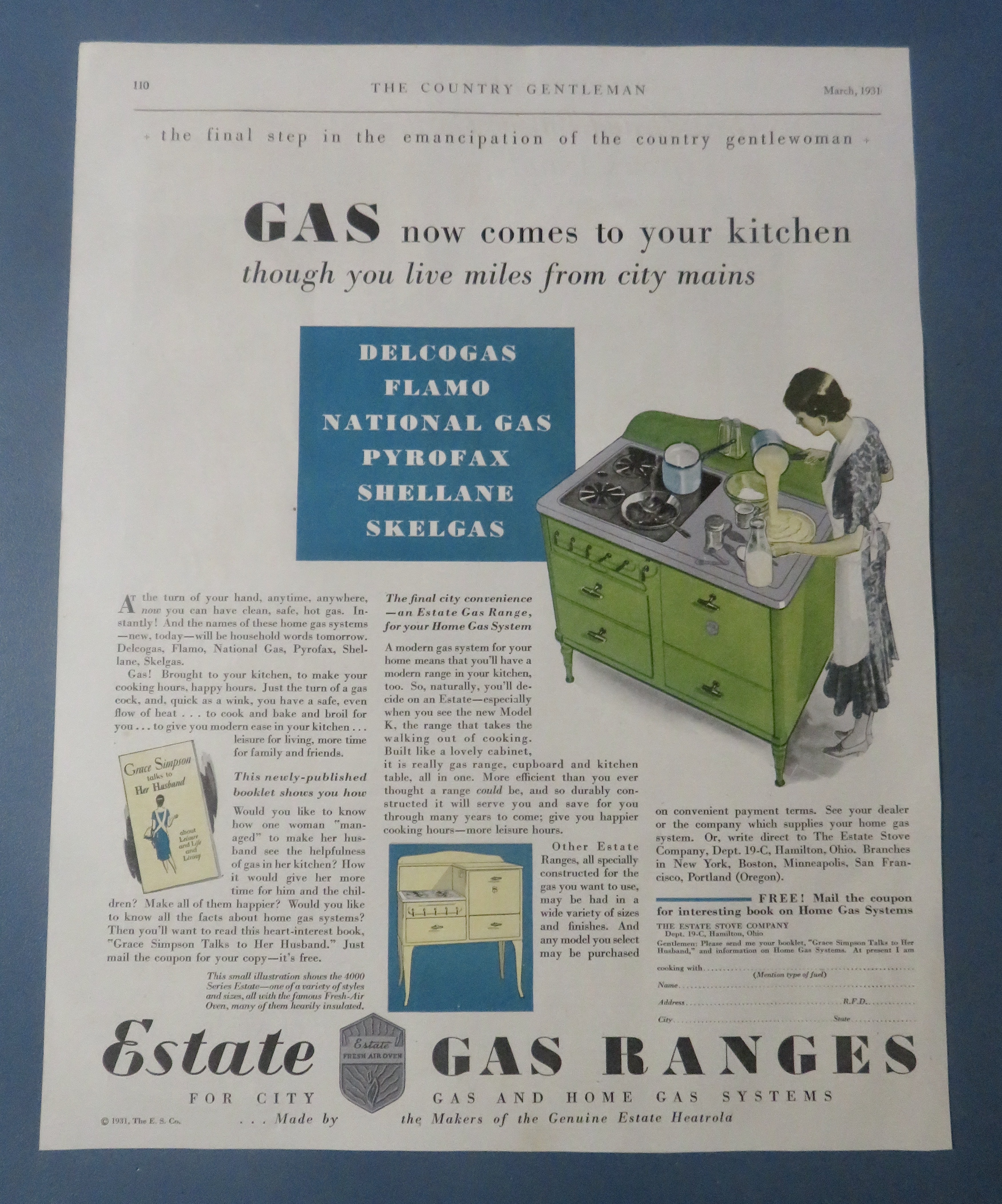 1931 Estate Gas Ranges with Woman Cooking