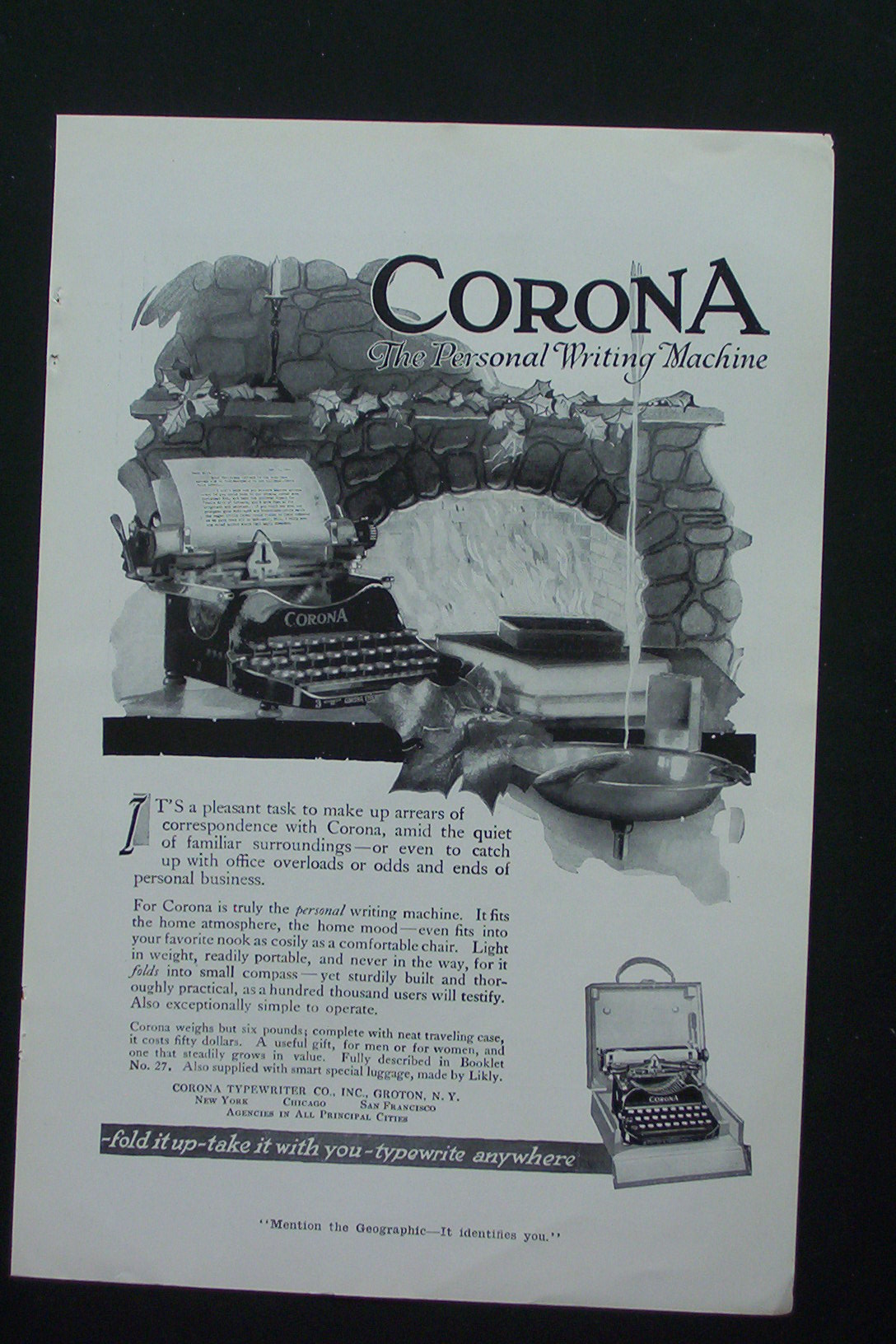 1917 Corona Personal Writing Machine with Machine