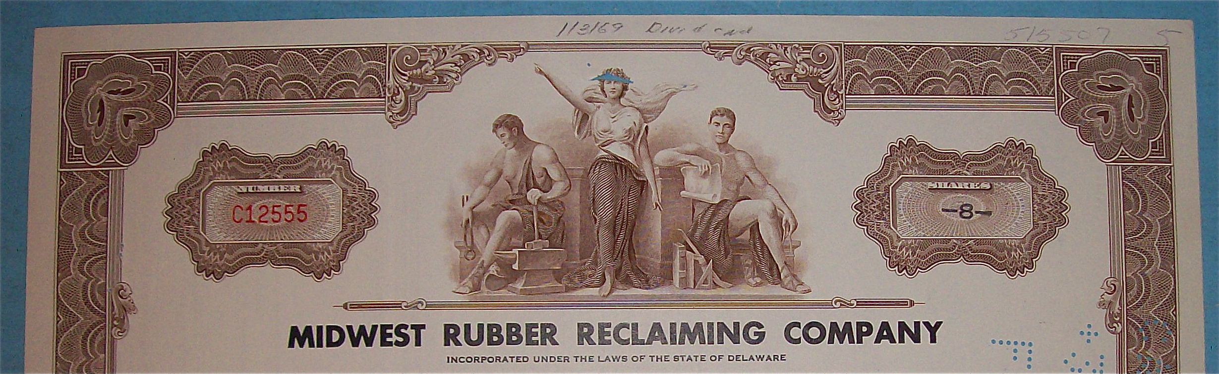 1968 Midwest Rubber Reclaiming Co Stock Certificate