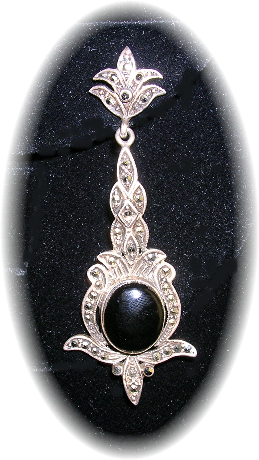 Vintage Sterlng Silver Black Onyx Marquisite Earrings