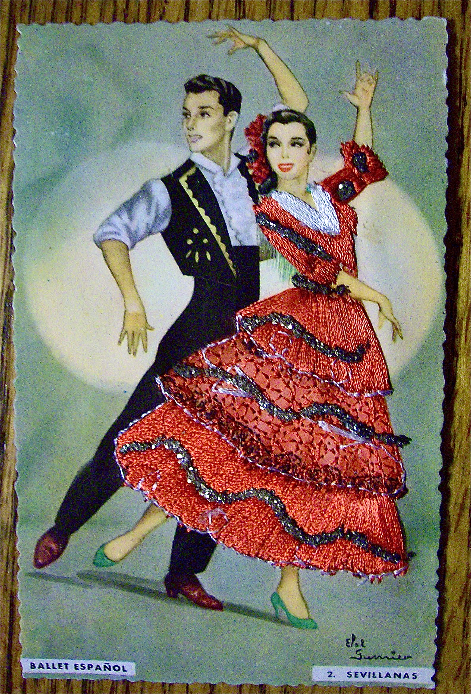 Ballet Espanol Postcard-Fabric Overlay-2. Sevillanas