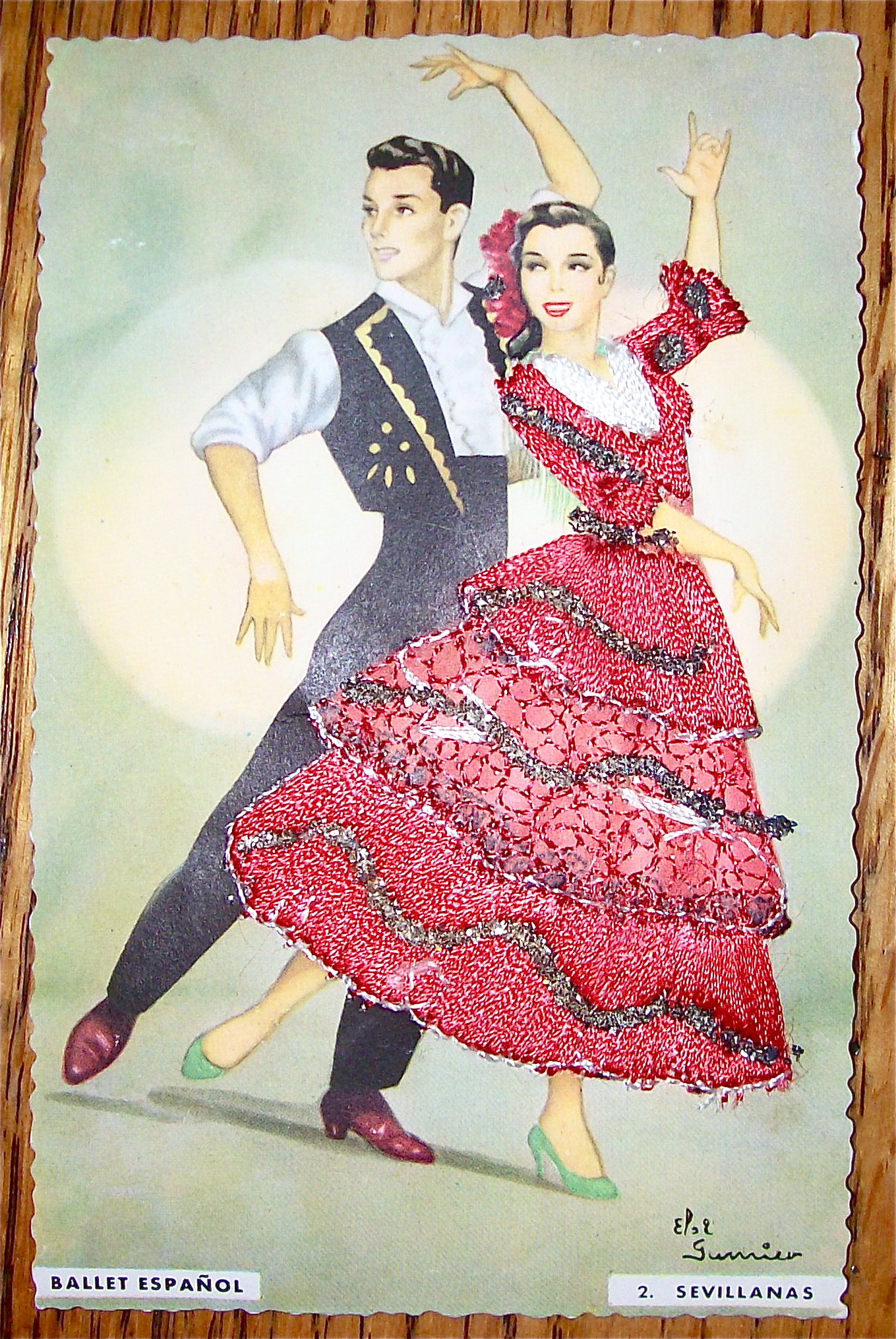 Ballet Espanol Postcard-Fabric Overlay-2. Sevillanas