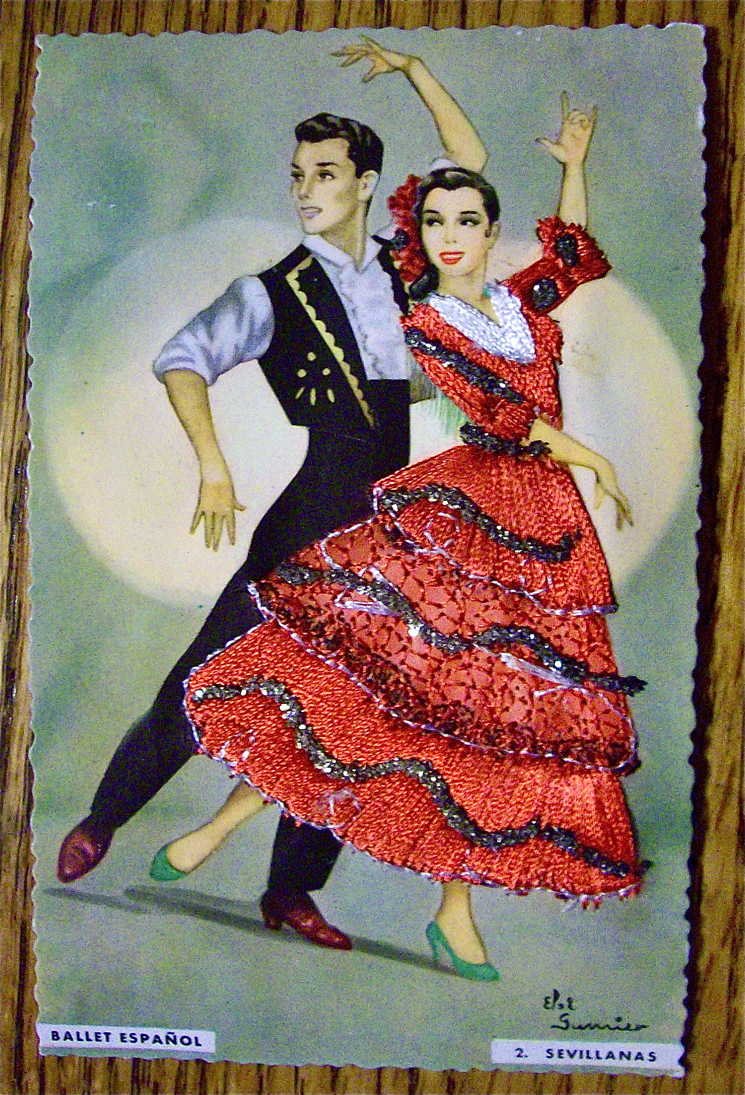Ballet Espanol Postcard-Fabric Overlay-2. Sevillanas