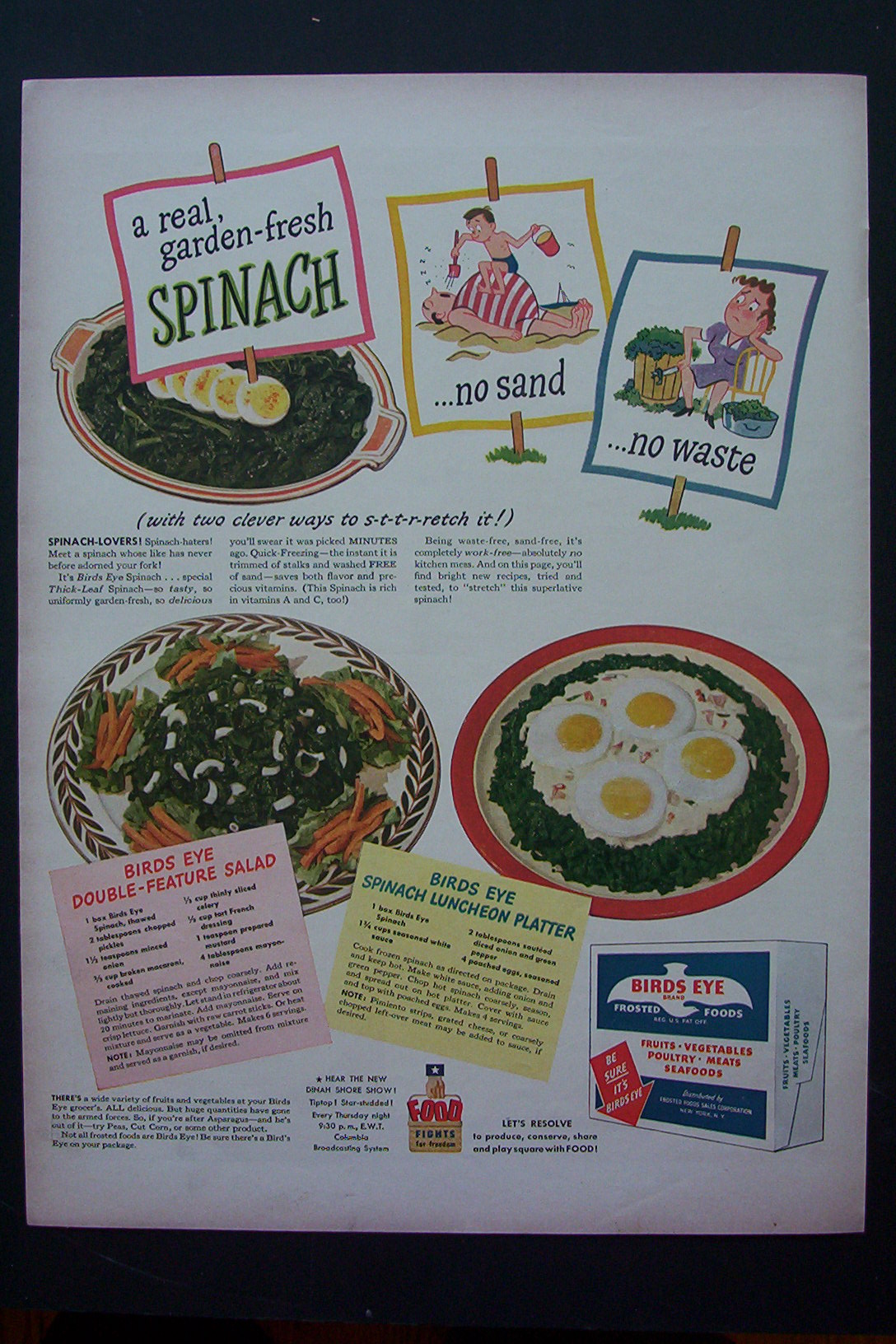 1943 Birds Eye Frosted Foods w/Salad & Luncheon Platter