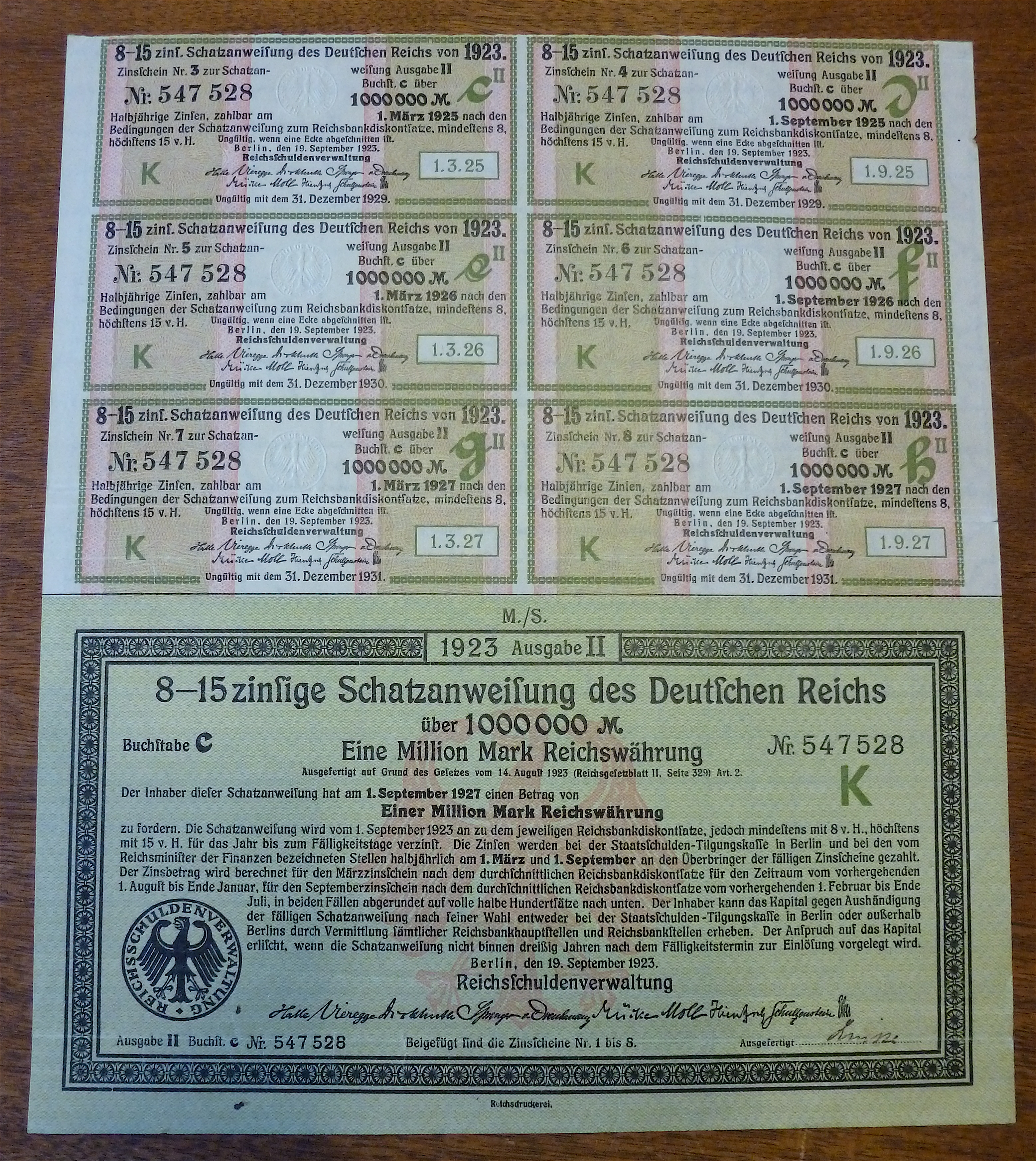 Eine Million Mark Reichswahrung Stock Certificate