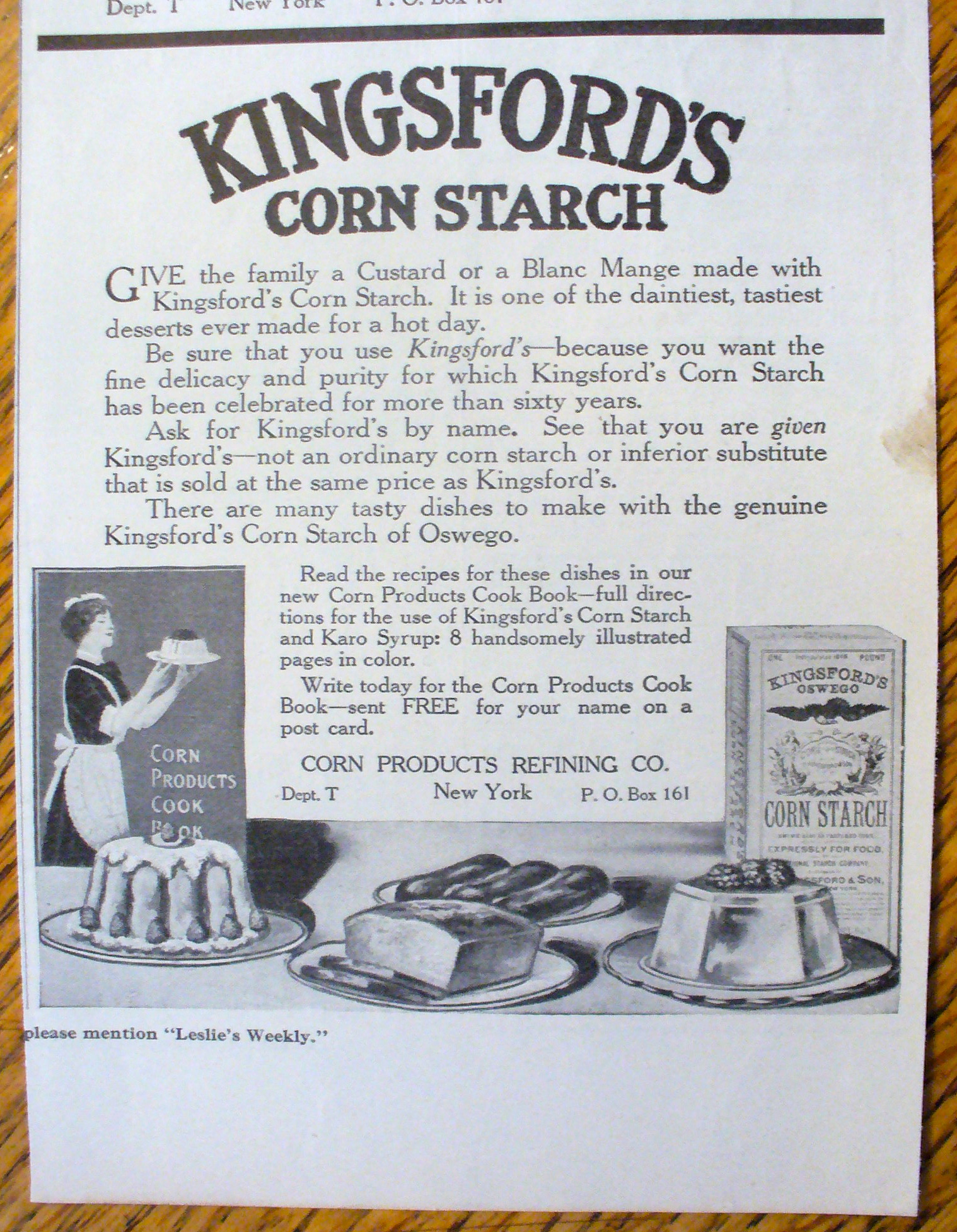 1913 Kingsford's Corn Starch with Child Watching Woman