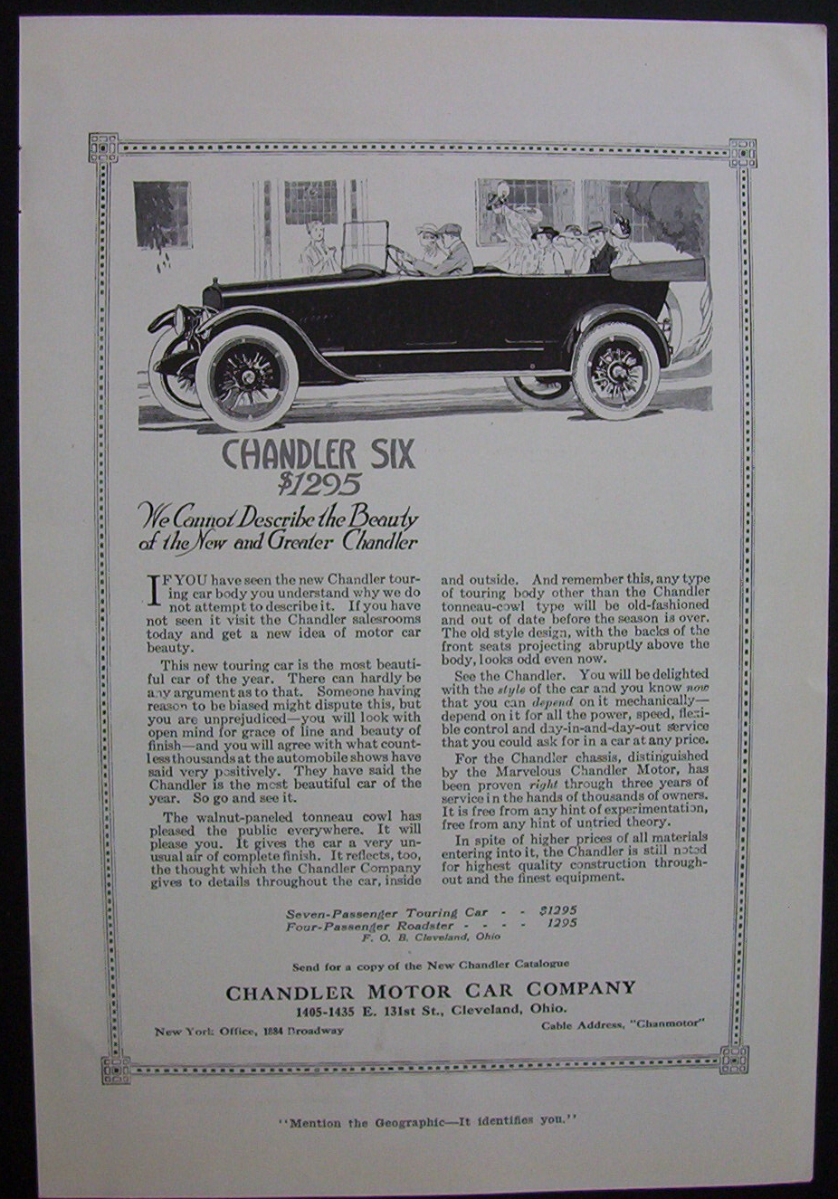 1916 Chandler Motor Car Company w/Chandler Six