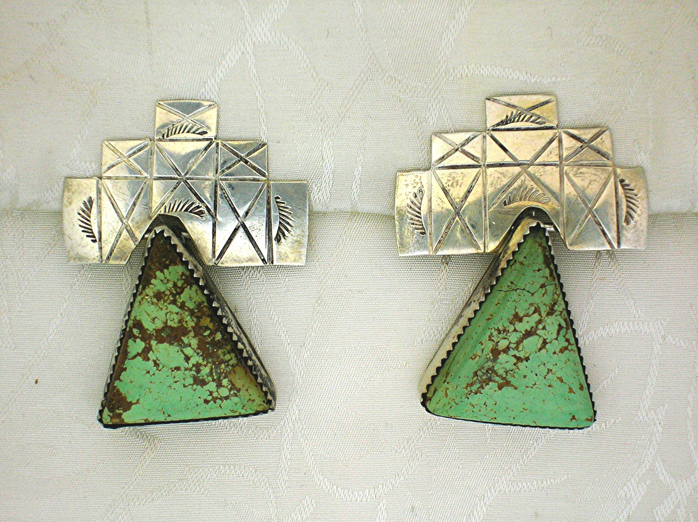 Navajo Turquoise Sterling Silver Clip Earrings Signed
