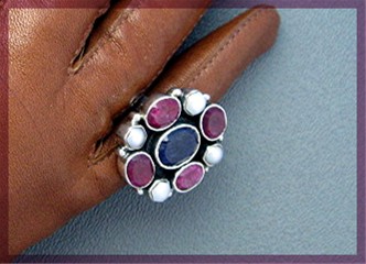 Sapphire Pearl Ruby Sterling Silver Ring