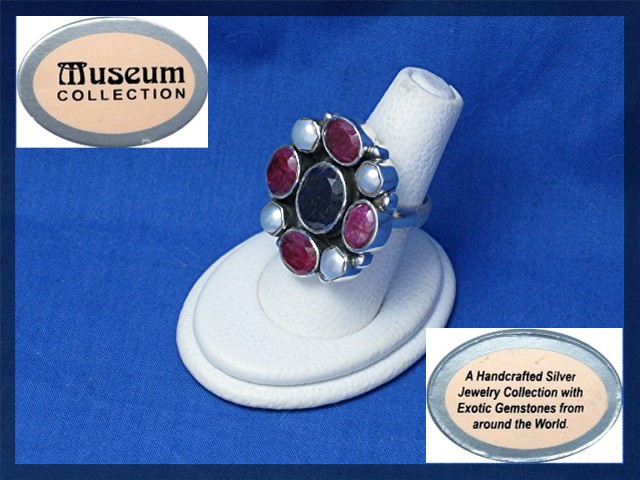 Sapphire Pearl Ruby Sterling Silver Ring