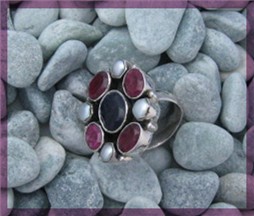 Sapphire Pearl Ruby Sterling Silver Ring
