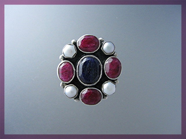 Sapphire Pearl Ruby Sterling Silver Ring