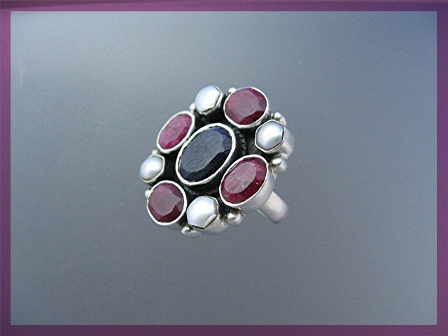 Sapphire Pearl Ruby Sterling Silver Ring