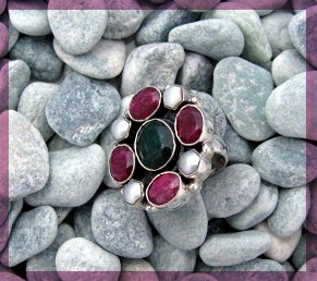 Sapphire Pearl Ruby Sterling Silver Ring