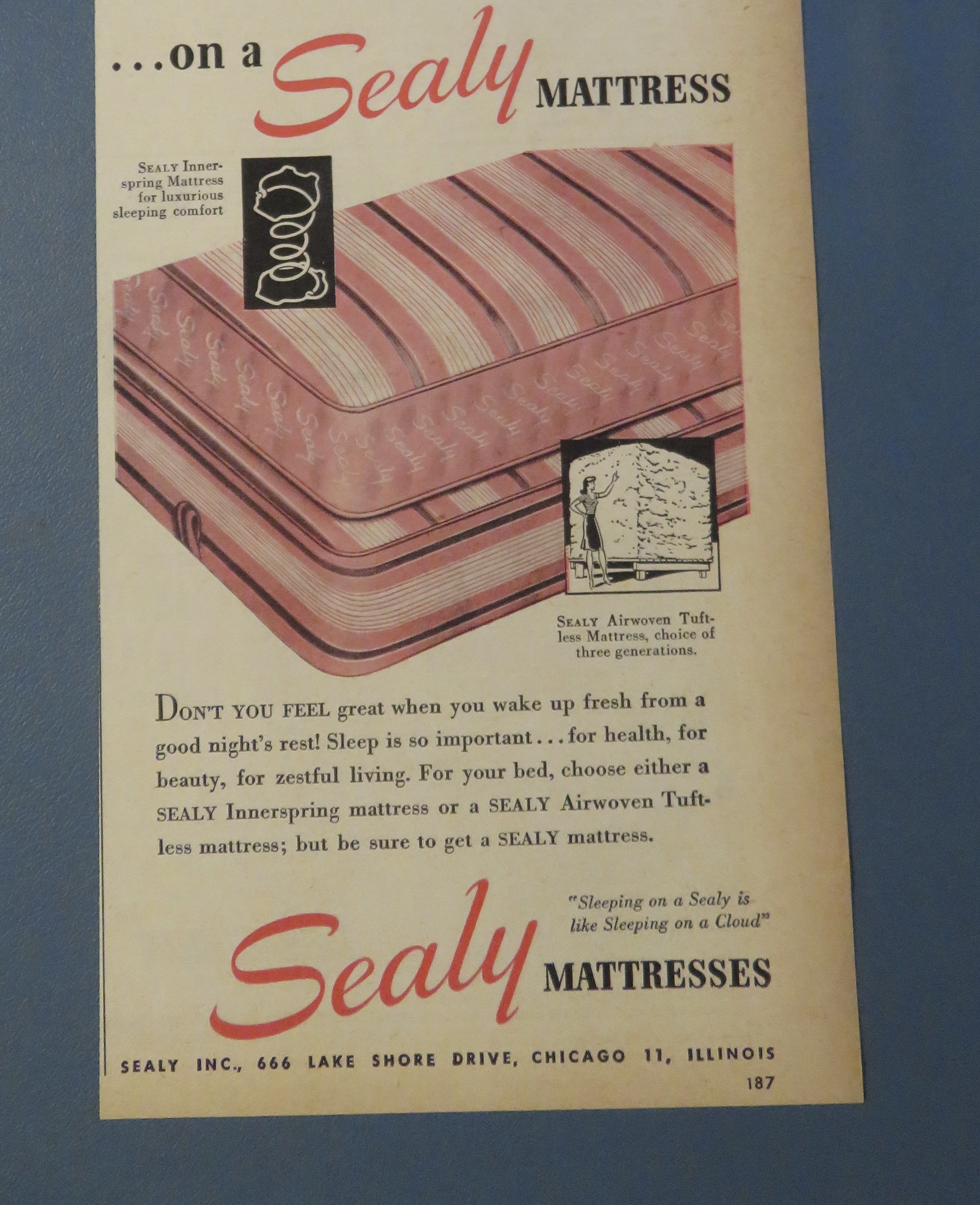 1946 Sealy Mattress with Lovely Woman In Nightie