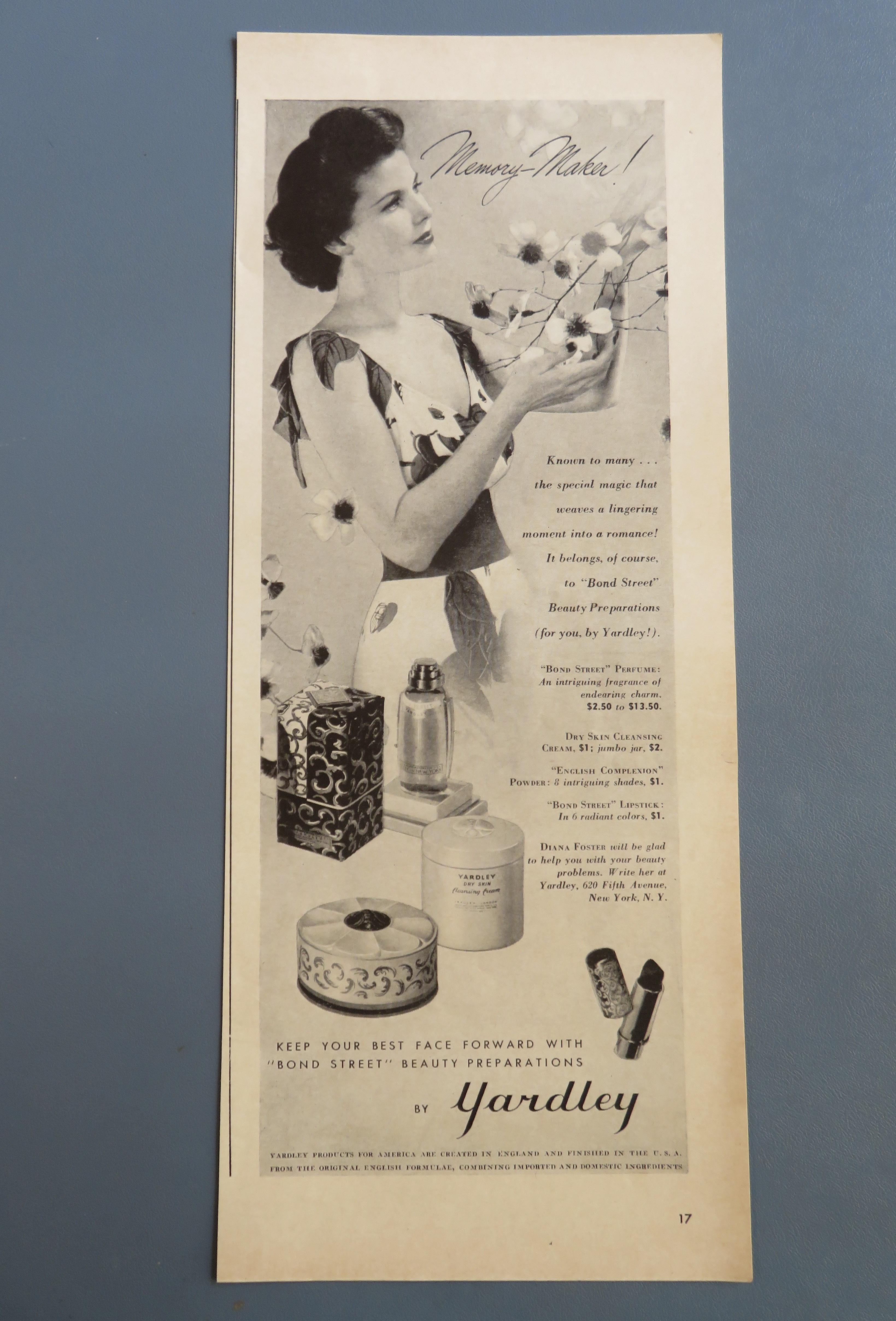 1943 Yardley with Lovely Woman Looking At Flowers