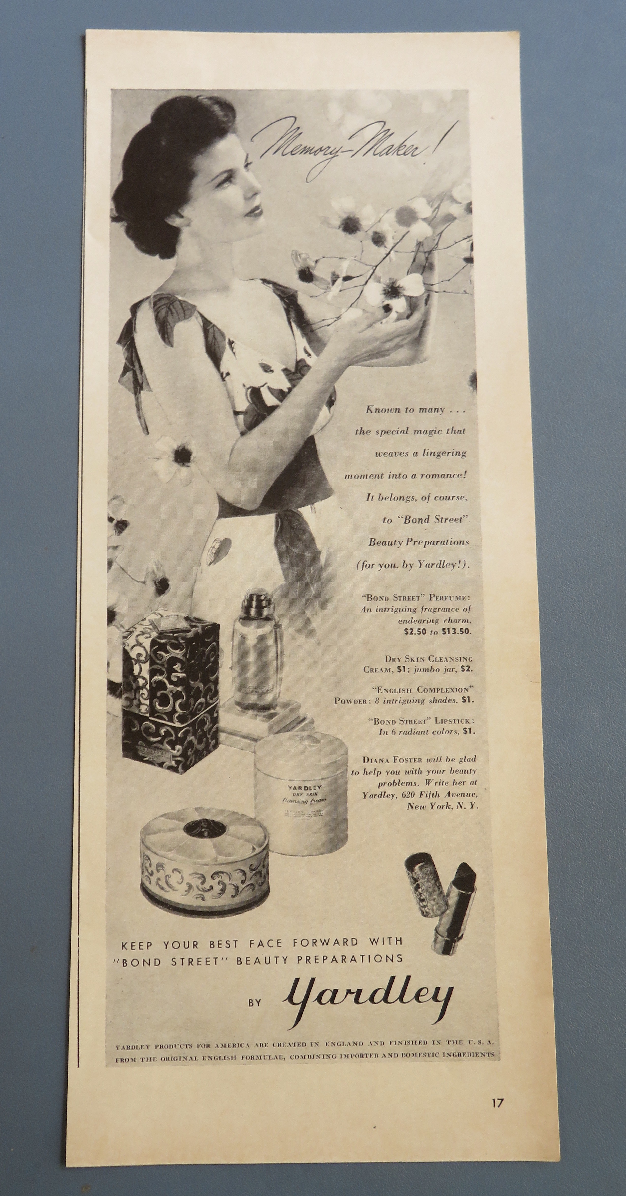 1943 Yardley with Lovely Woman Looking At Flowers
