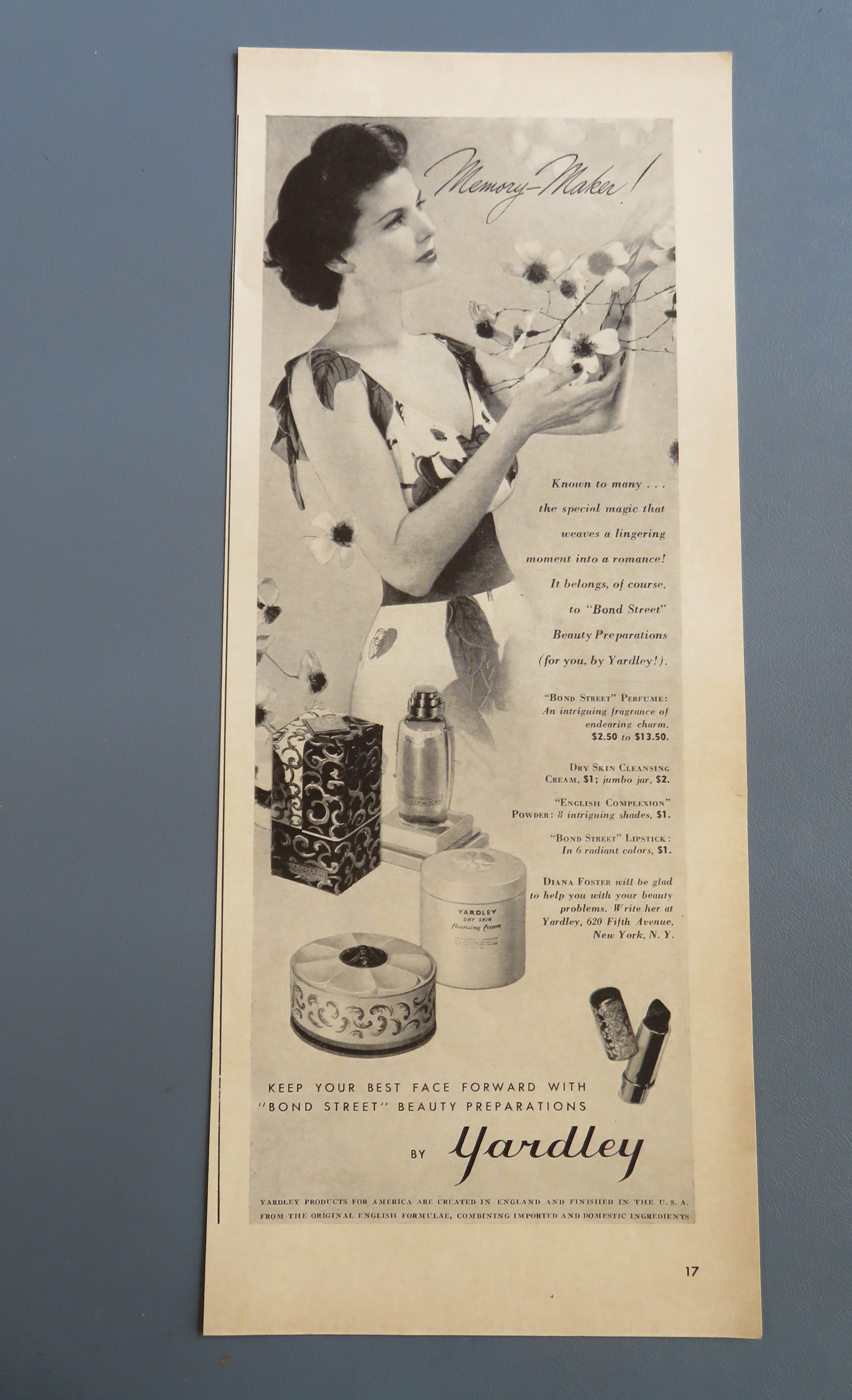 1943 Yardley with Lovely Woman Looking At Flowers