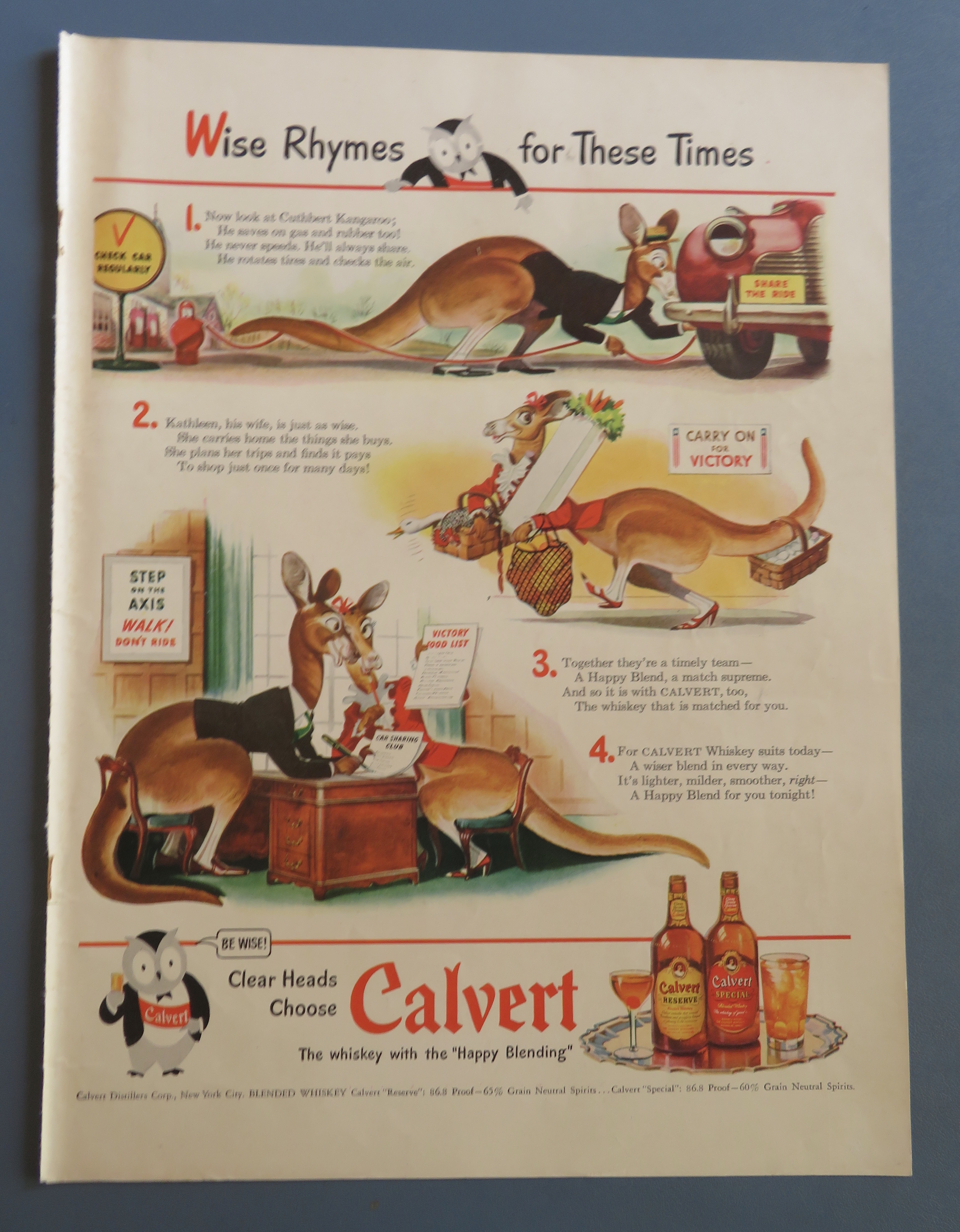1943 Calvert Whiskey with Cuthbert Kangaroo
