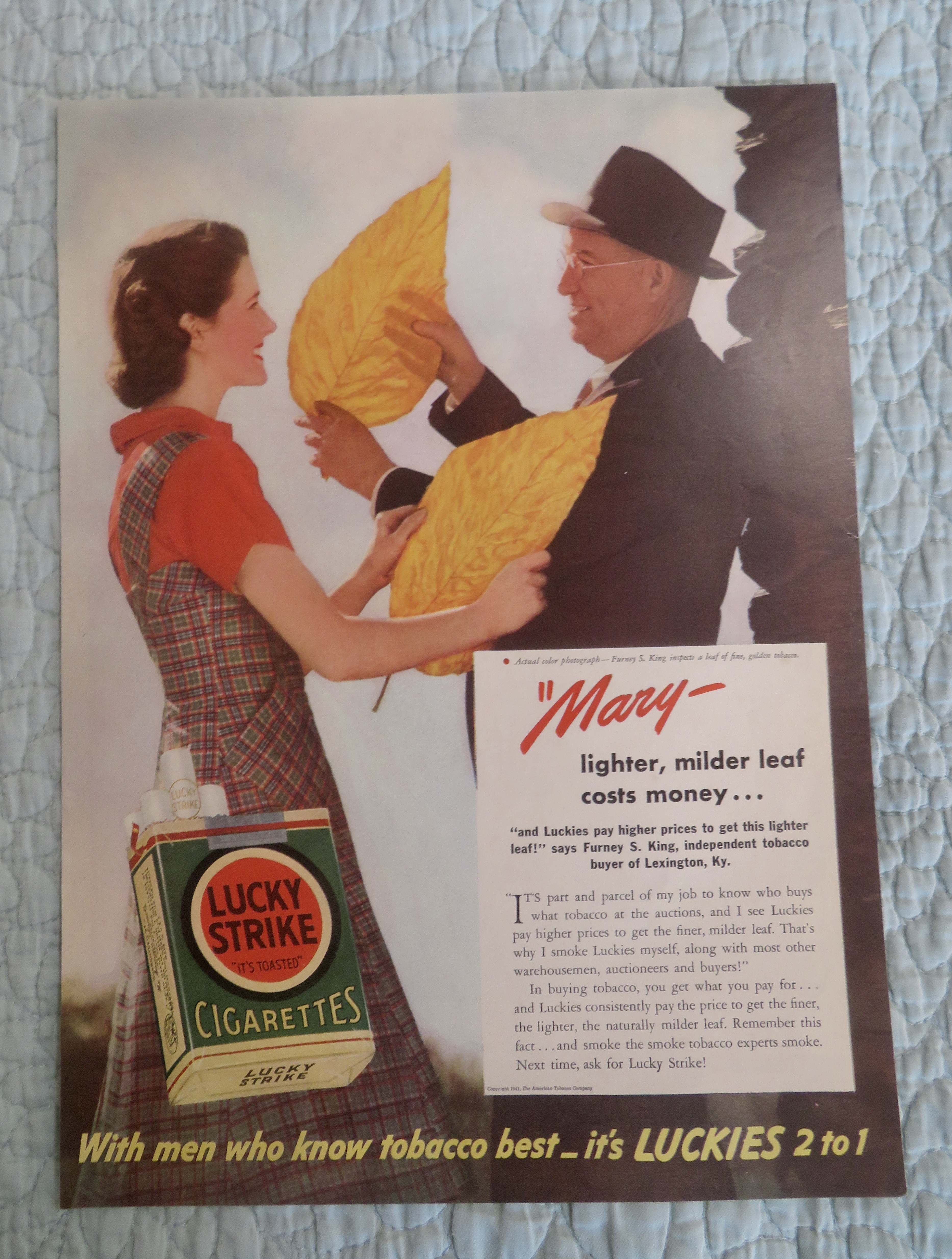 1941 Lucky Strike Cigarettes with Man & Woman & Leaf
