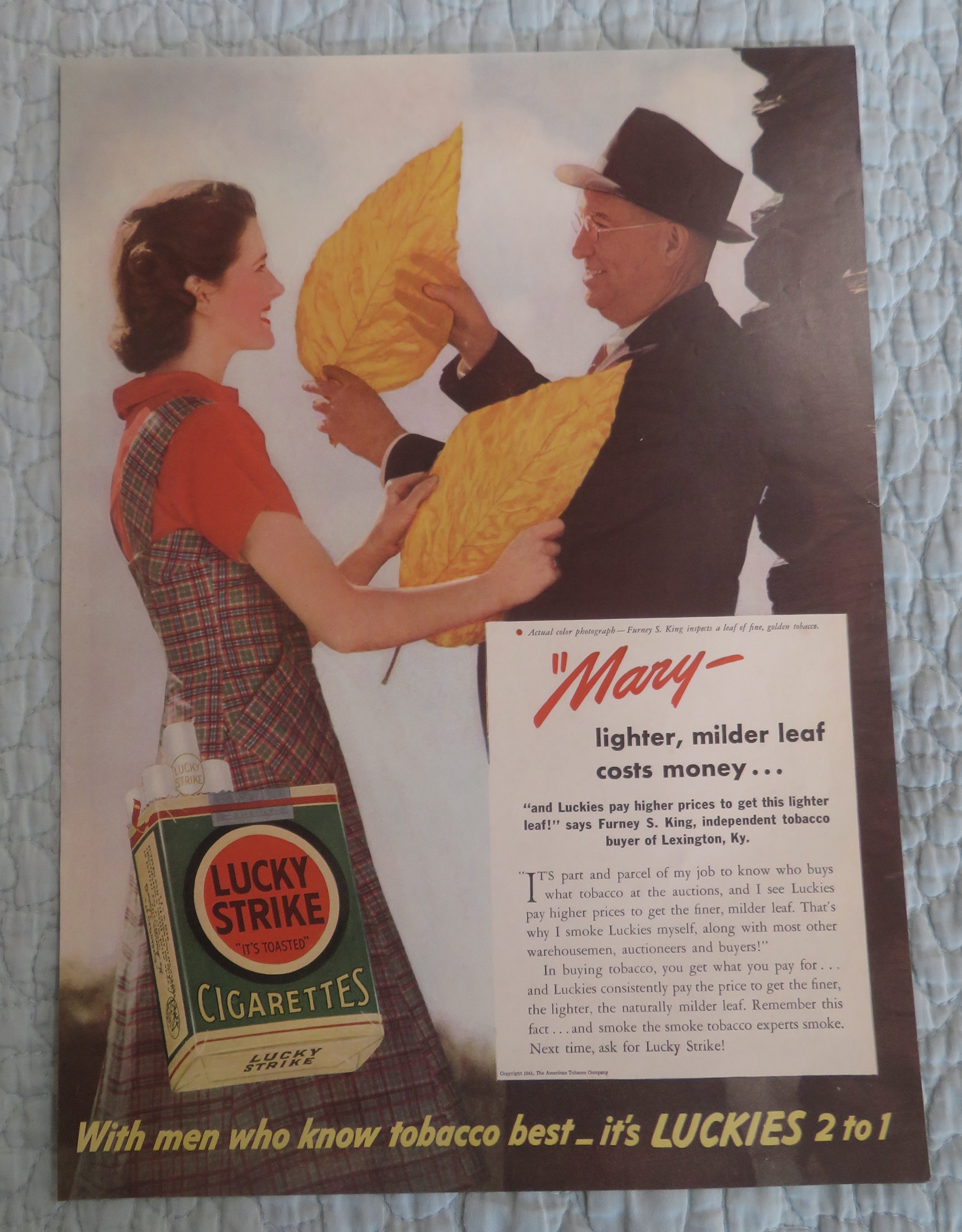 1941 Lucky Strike Cigarettes with Man & Woman & Leaf