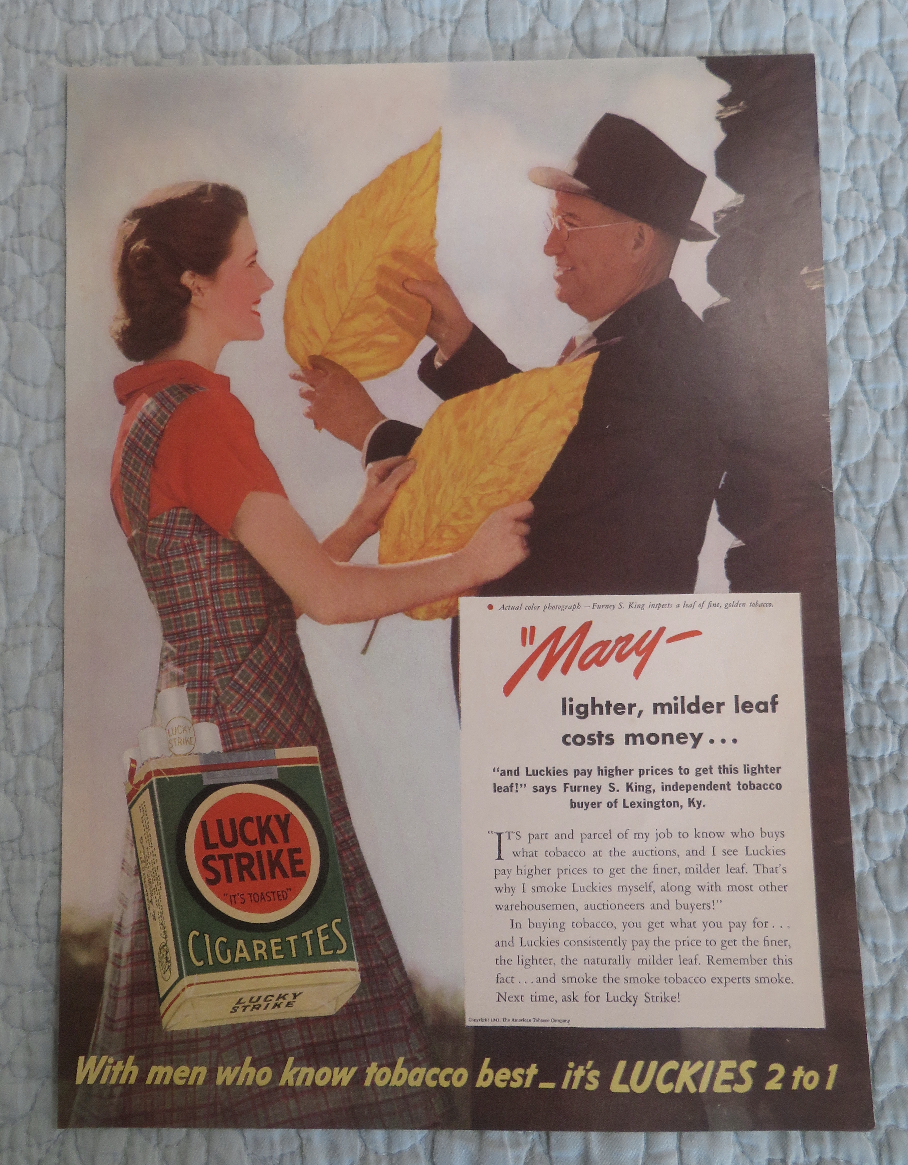 1941 Lucky Strike Cigarettes with Man & Woman & Leaf