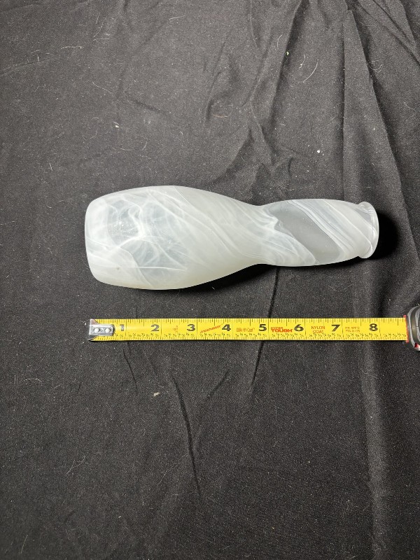 White Slag Glass Bowling Pin Vase 7.5" Mid Century Swirl Art Glass Glow