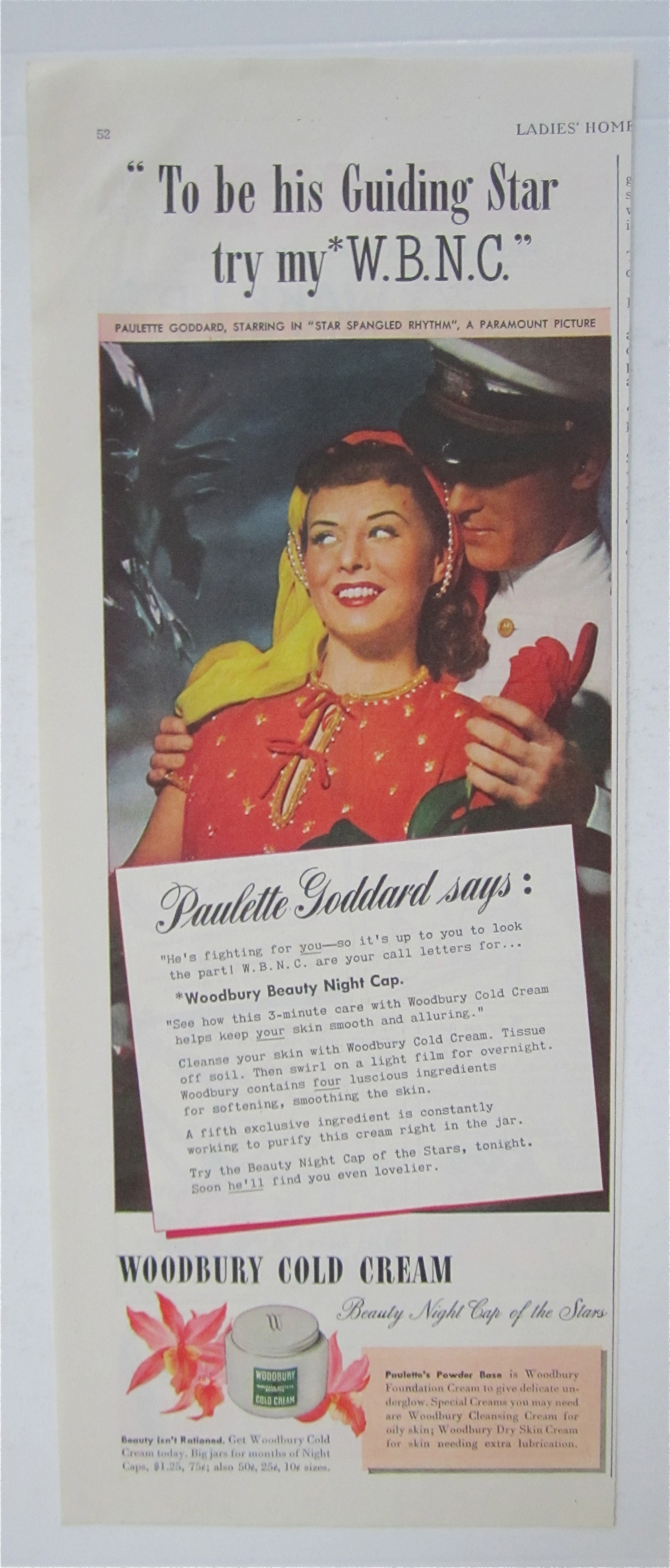 1943 Woodbury Cold Cream With Paulette Goddard