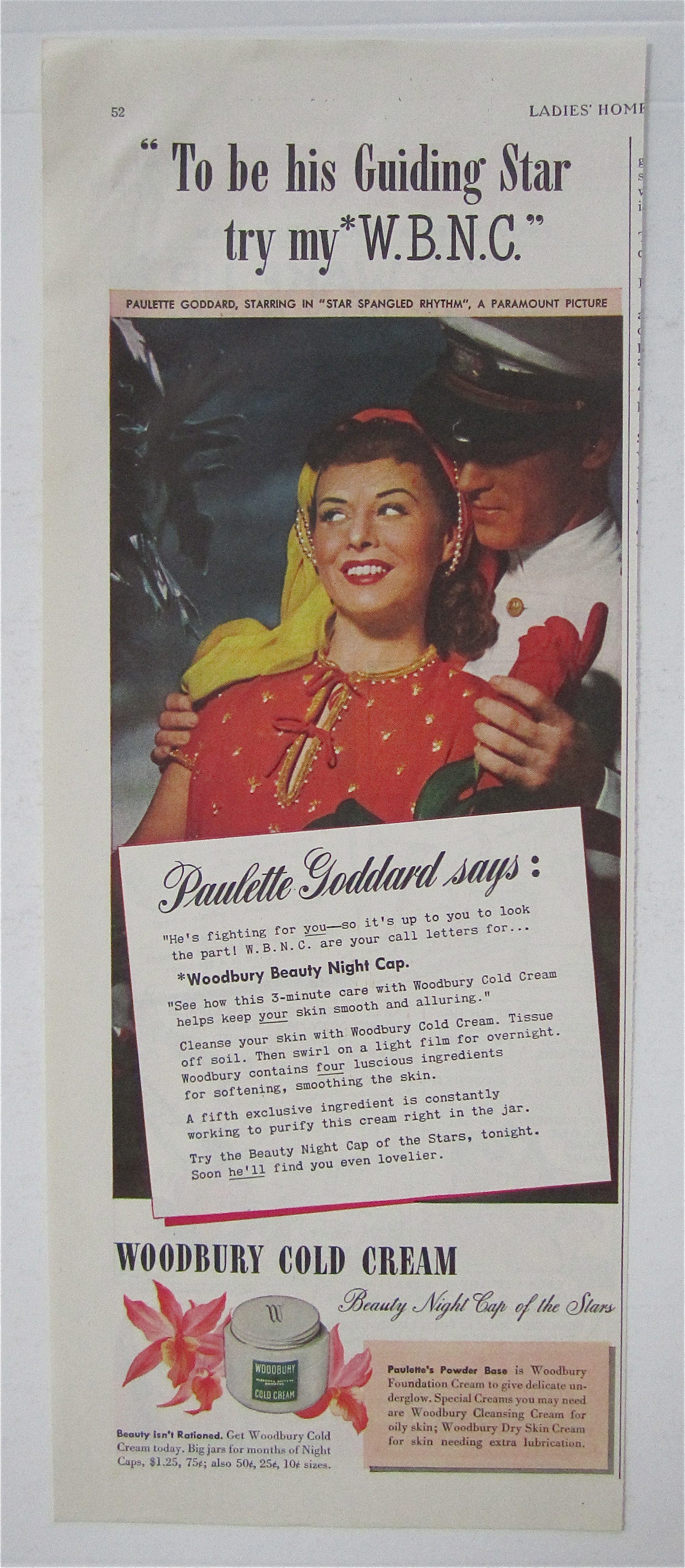 1943 Woodbury Cold Cream With Paulette Goddard