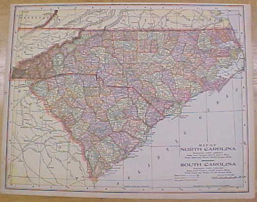 Antique Map North & South Carolina Georgia 1902