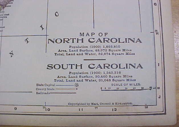Antique Map North & South Carolina Georgia 1902