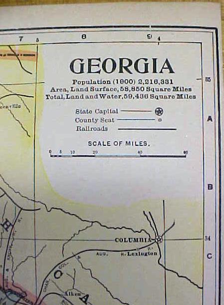 Antique Map North & South Carolina Georgia 1902