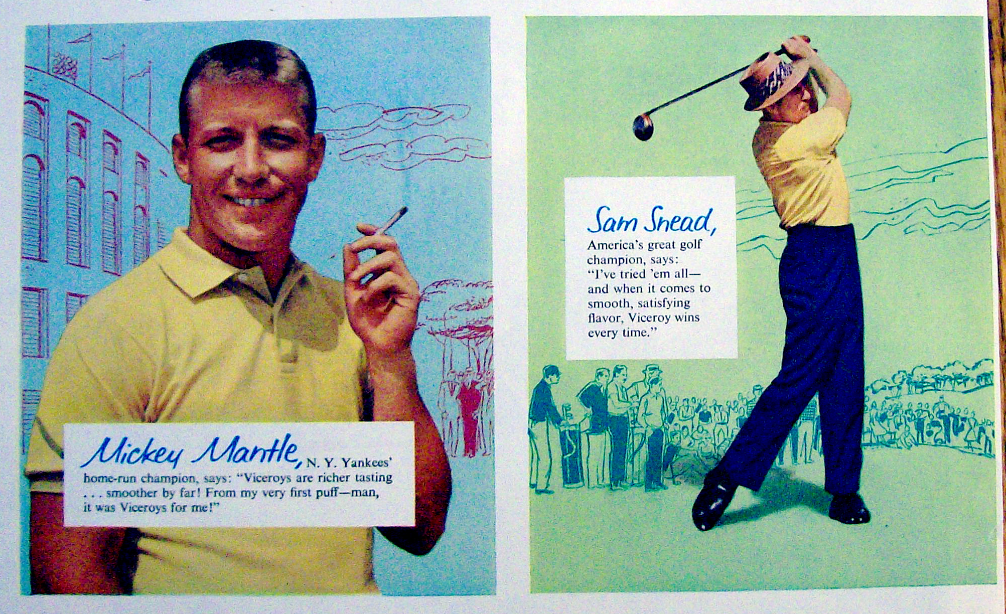 1957 Viceroy Cigarettes with Mickey Mantle, Sam Snead