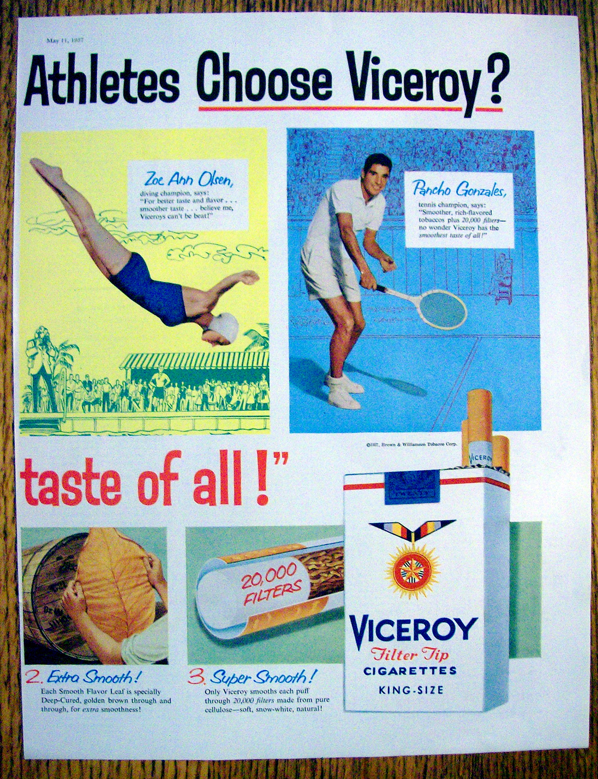 1957 Viceroy Cigarettes with Mickey Mantle, Sam Snead