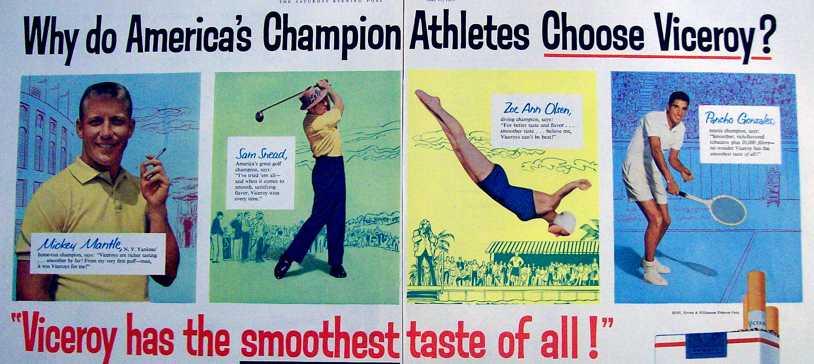 1957 Viceroy Cigarettes with Mickey Mantle, Sam Snead