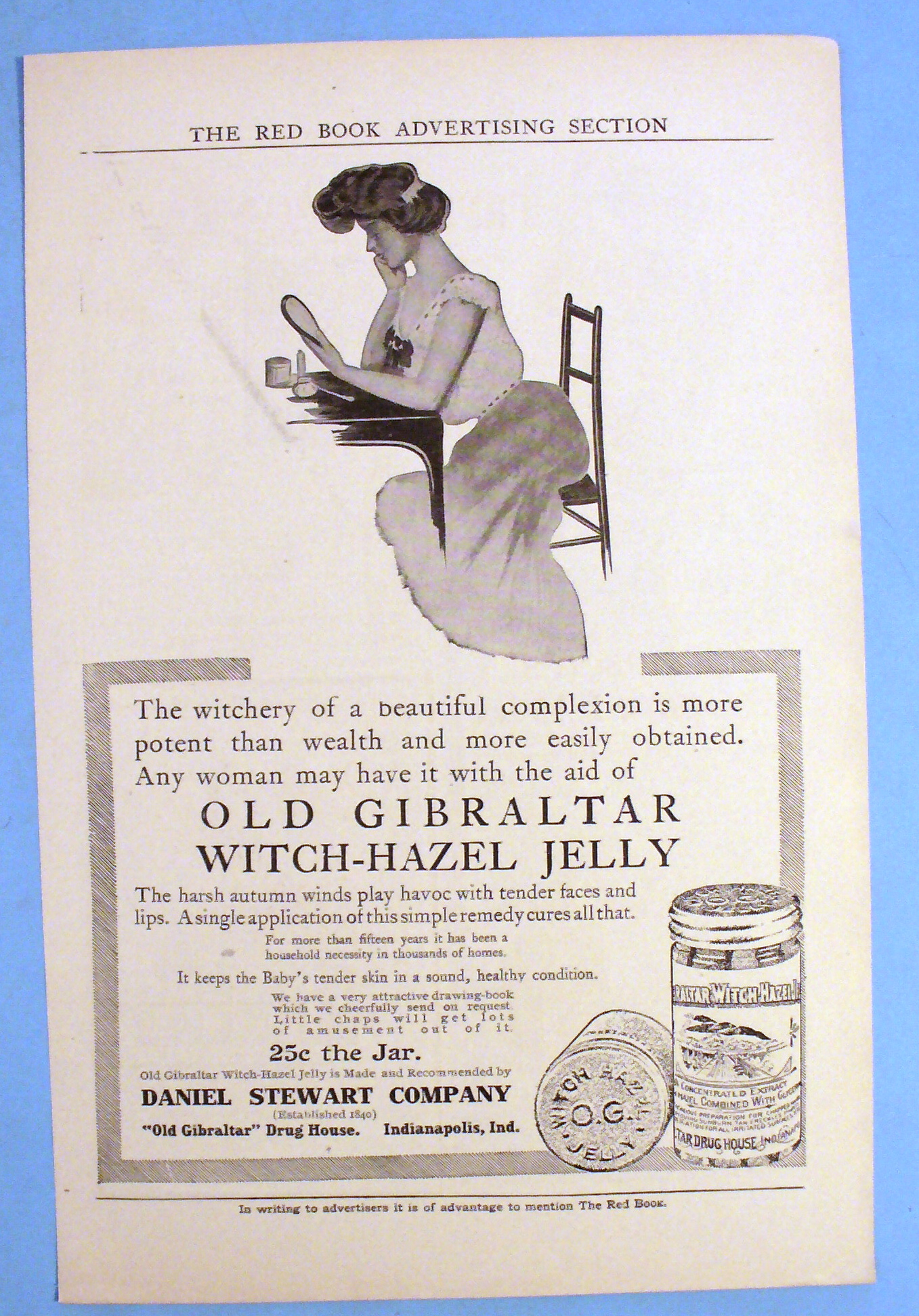 1905 Old Gibraltar Witch Hazel Jelly w/Woman & Mirror