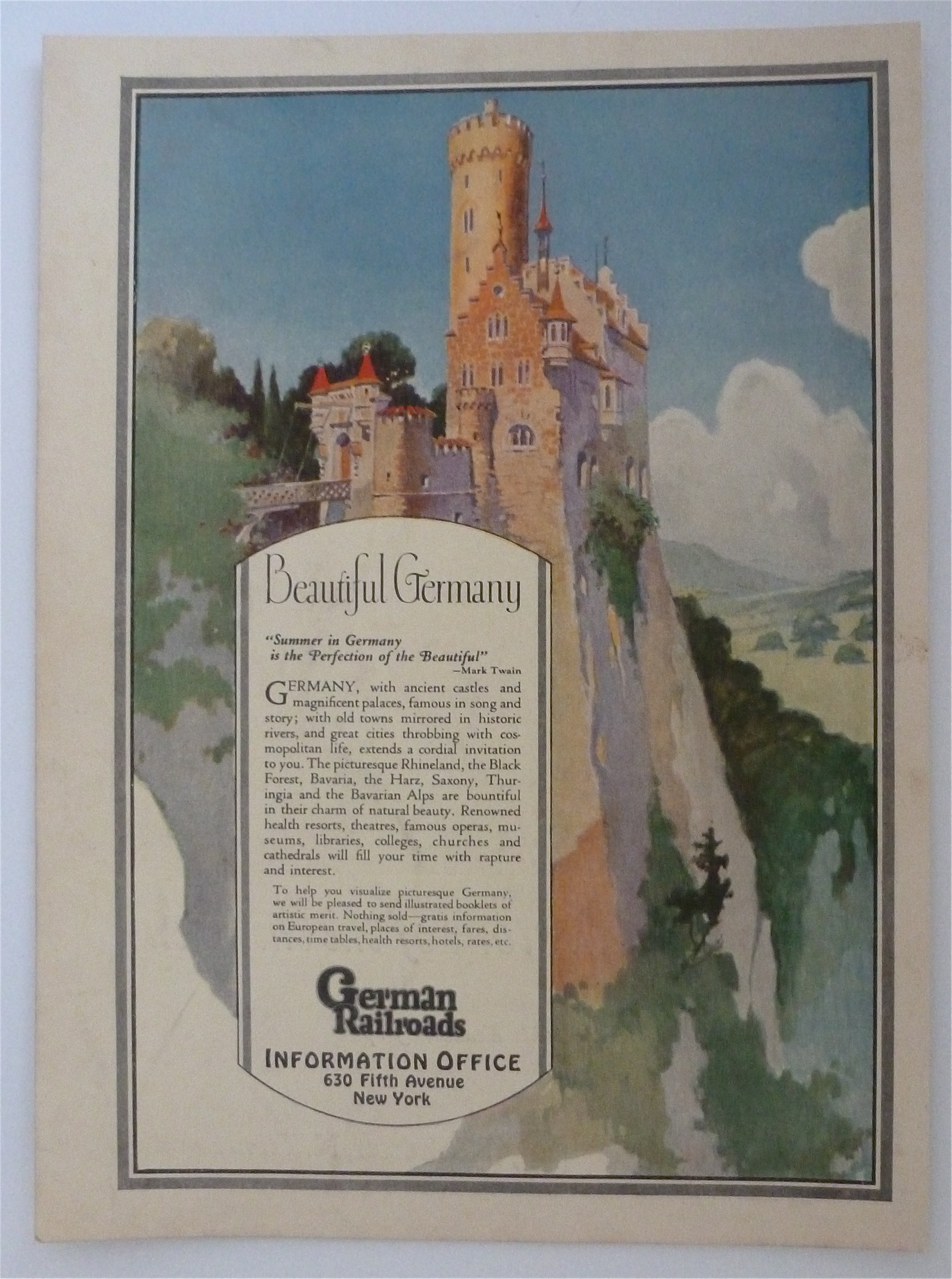 1926 German Railroads with Lovely Castle On Hill