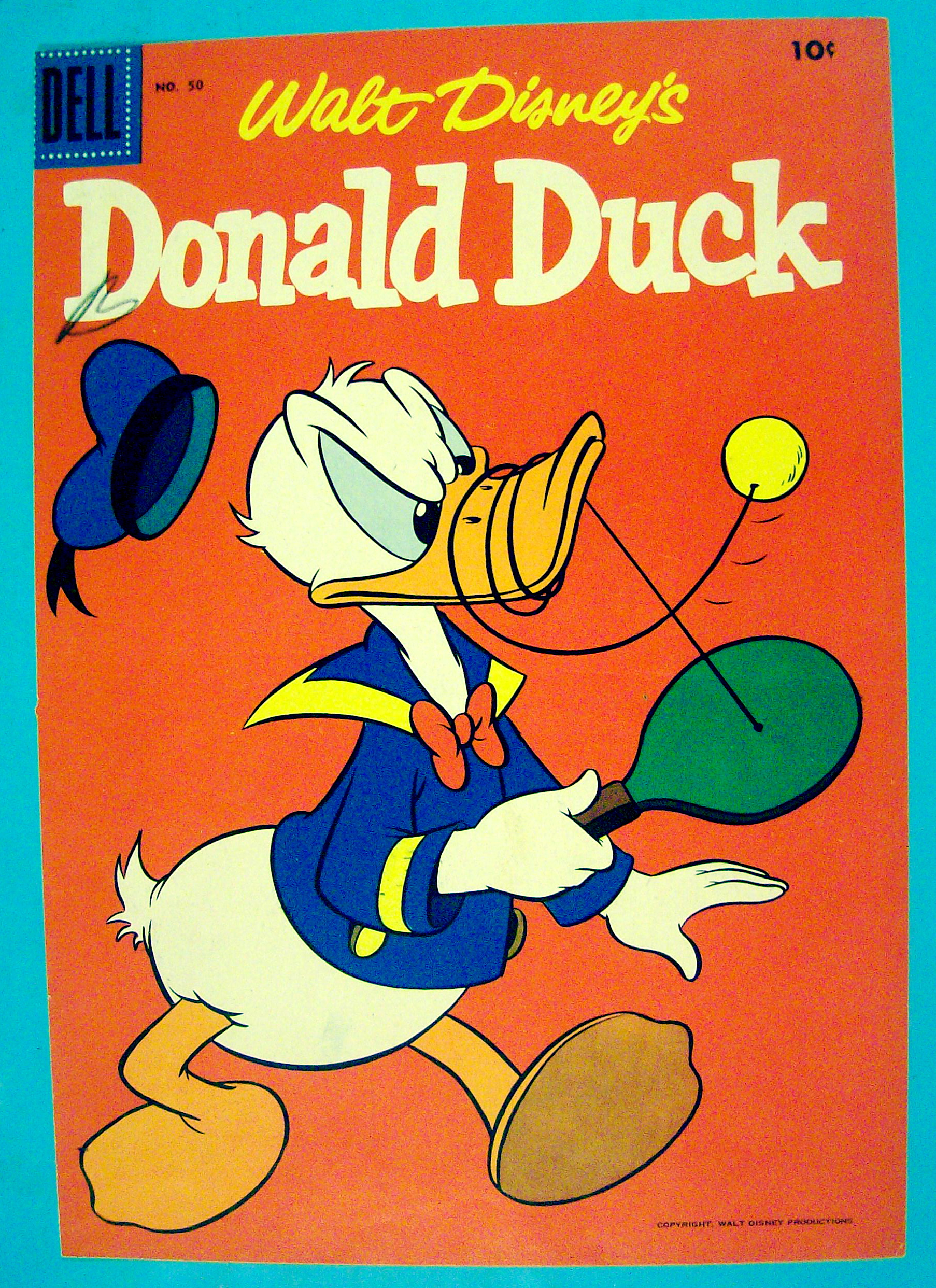 Donald Duck Comic Cover #50 1950's Donald & Paddle Ball