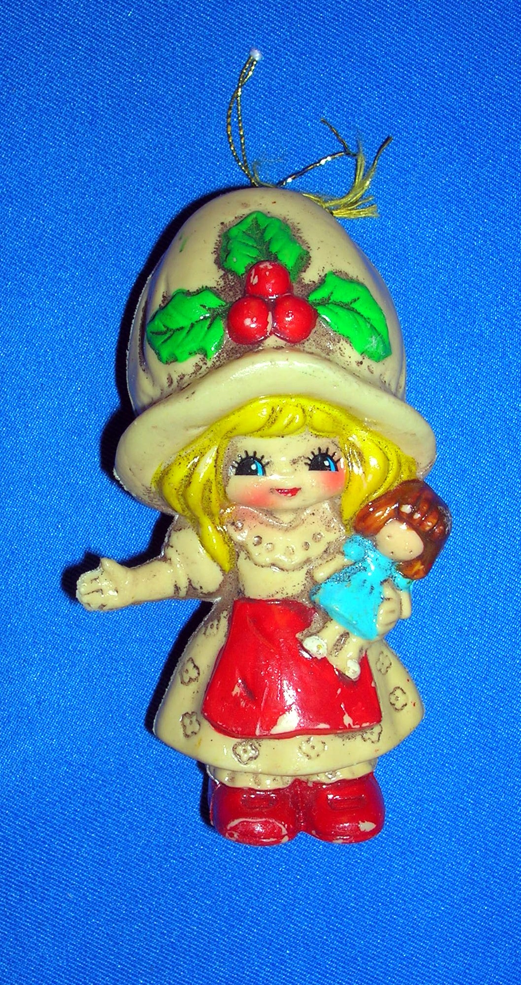 3 Old Holly Hobby Type Christmas Tree Ornaments Japan