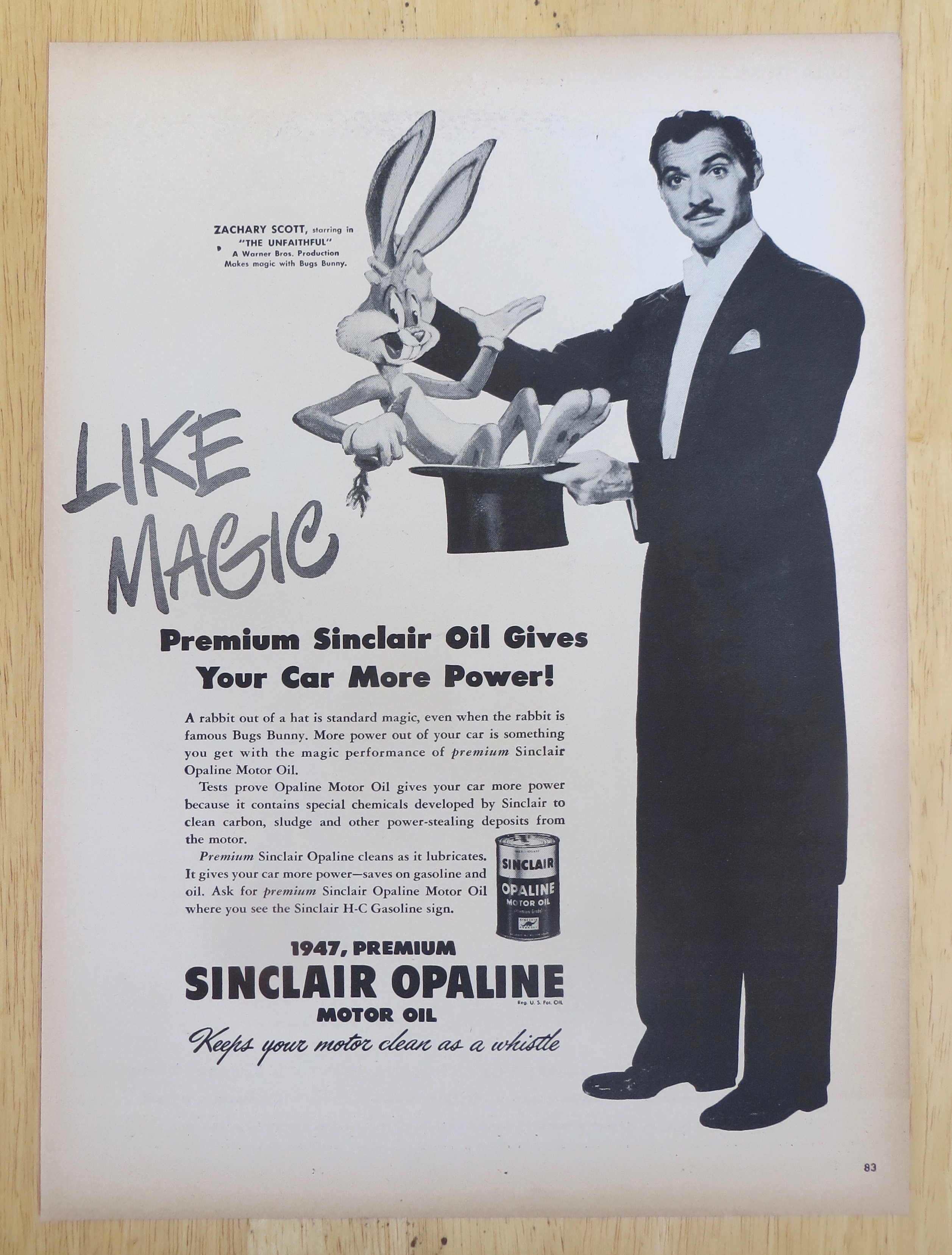 1947 Sinclair Opaline with Zachary Scott & Bugs Bunny