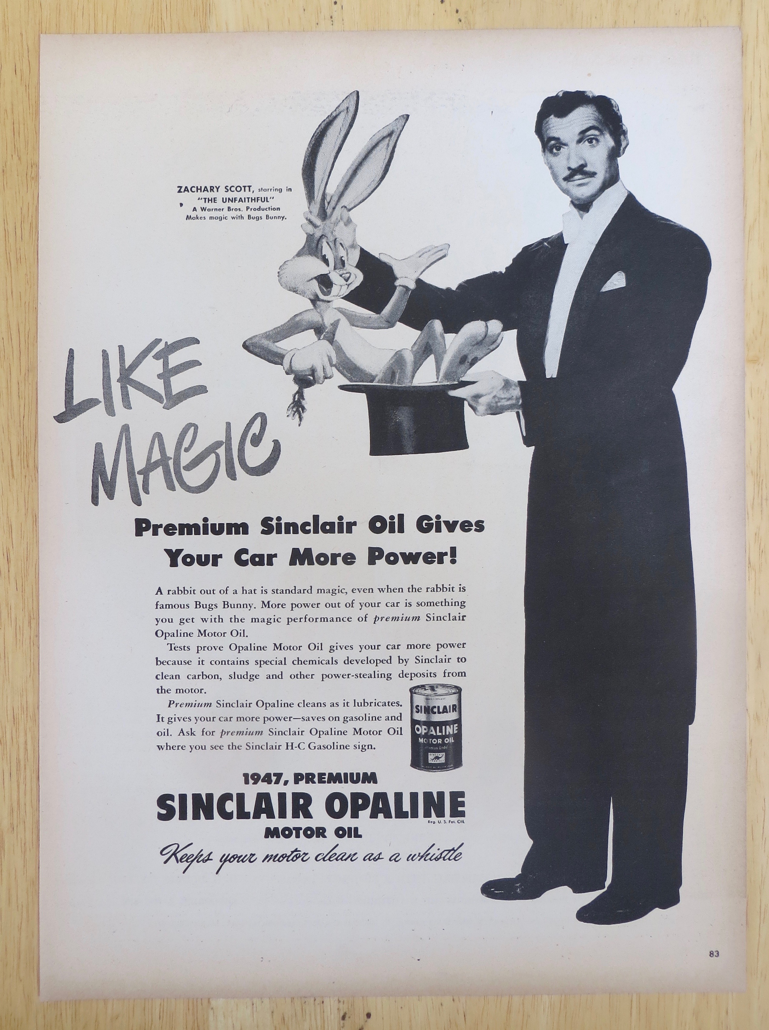1947 Sinclair Opaline with Zachary Scott & Bugs Bunny
