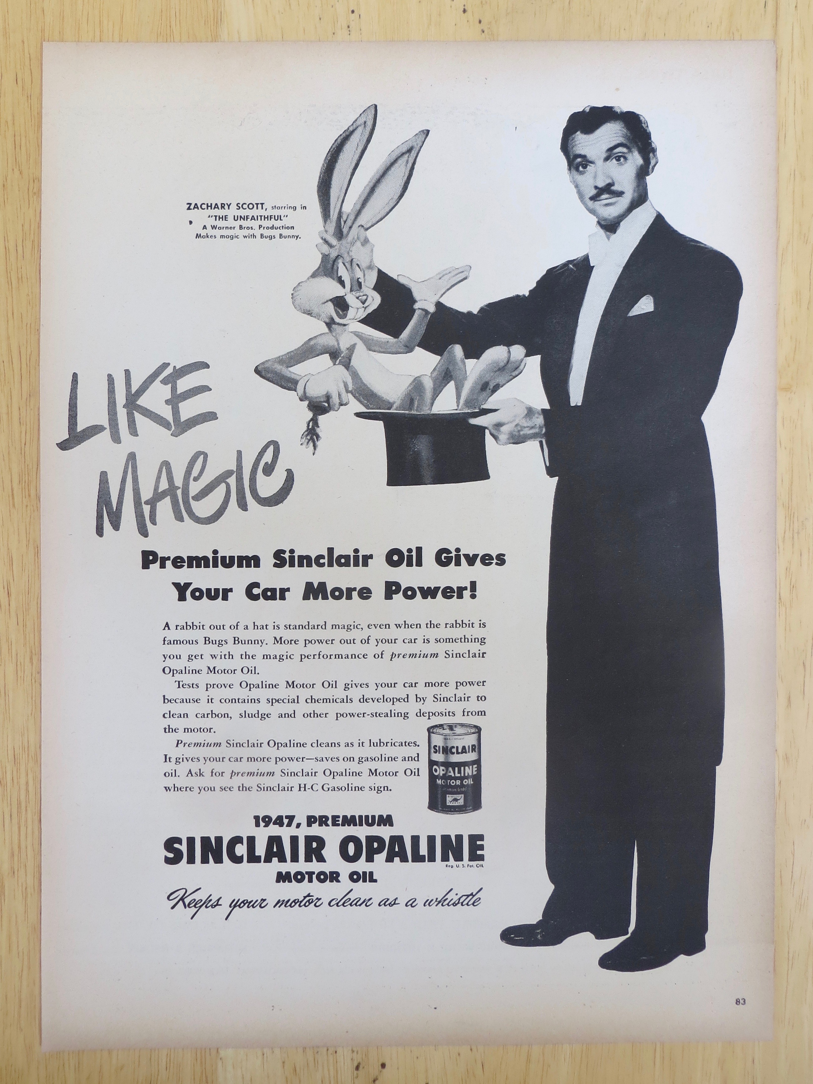 1947 Sinclair Opaline with Zachary Scott & Bugs Bunny