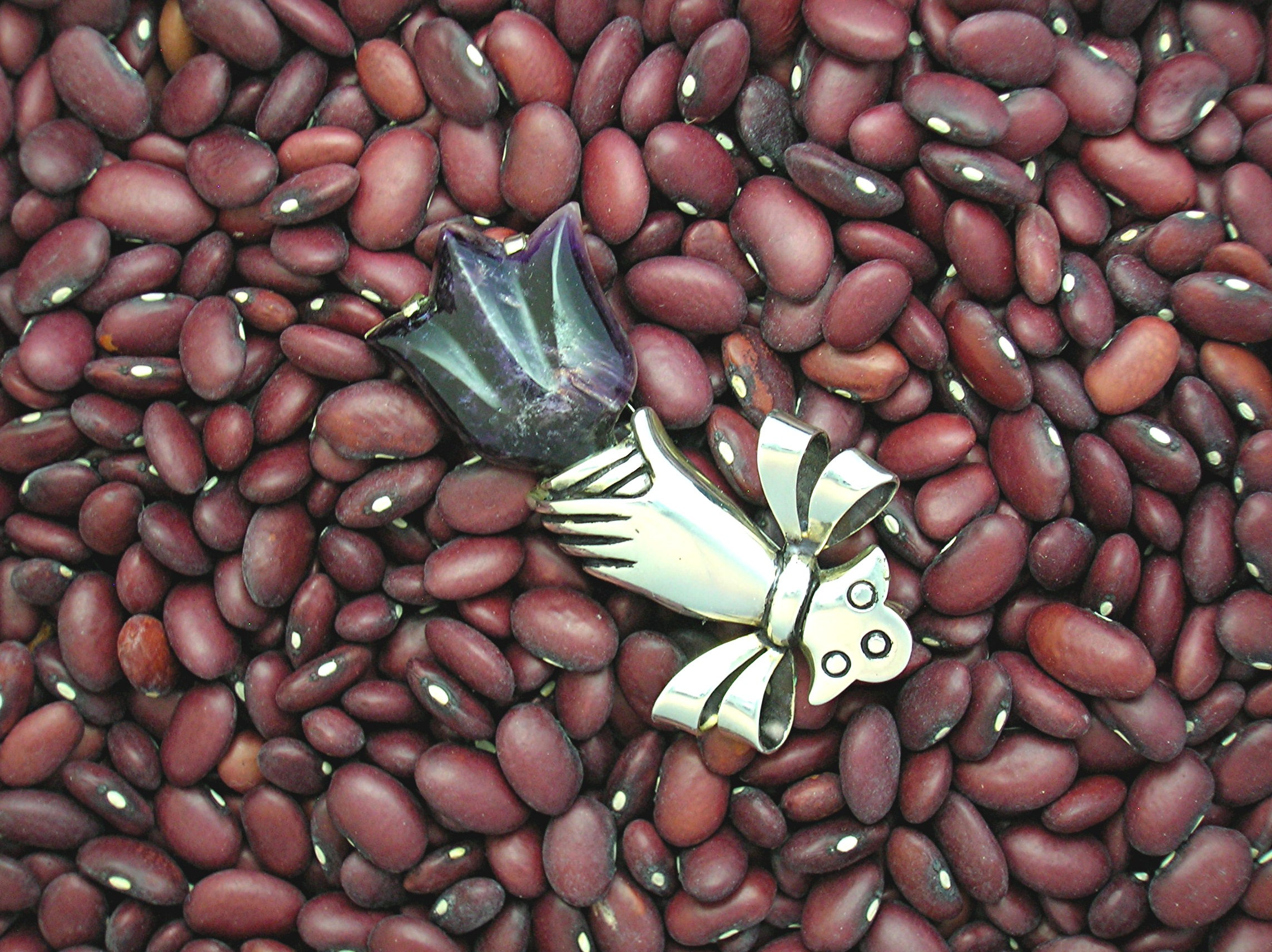 Brooch Spratling Style Silver Hand and Amethyst Tulip