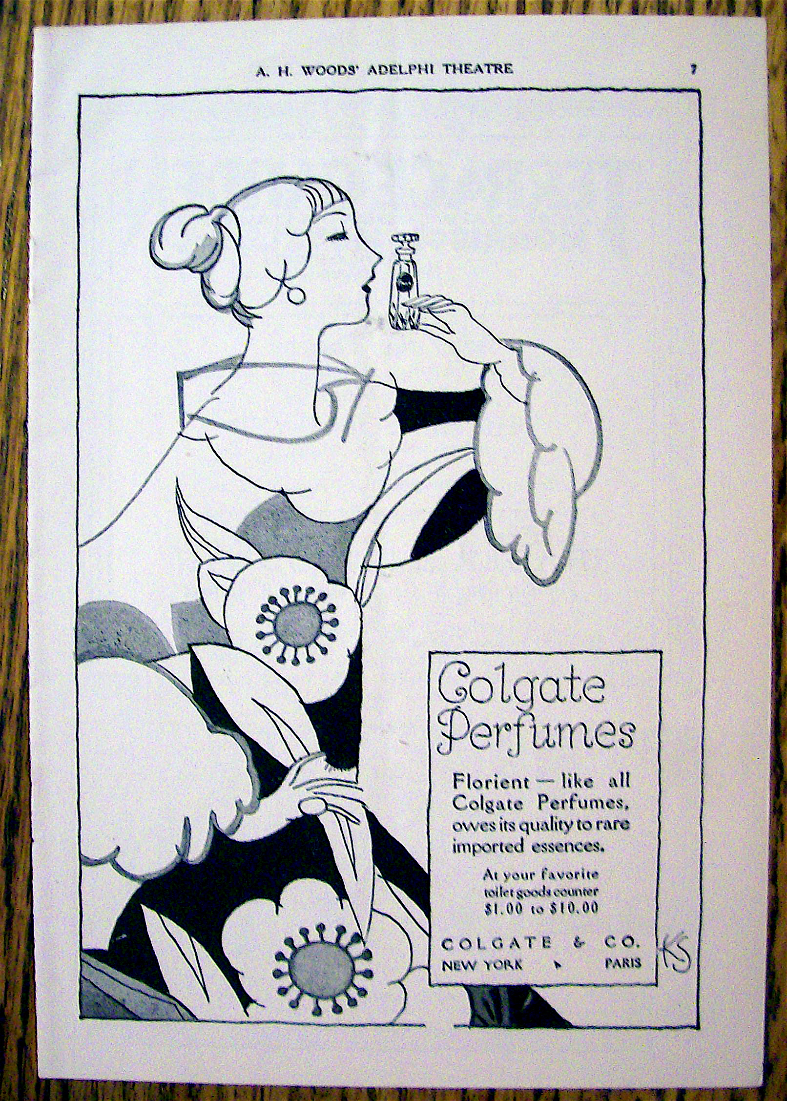 1928 Colgate Perfume with Lovely Woman Sniffing Perfume