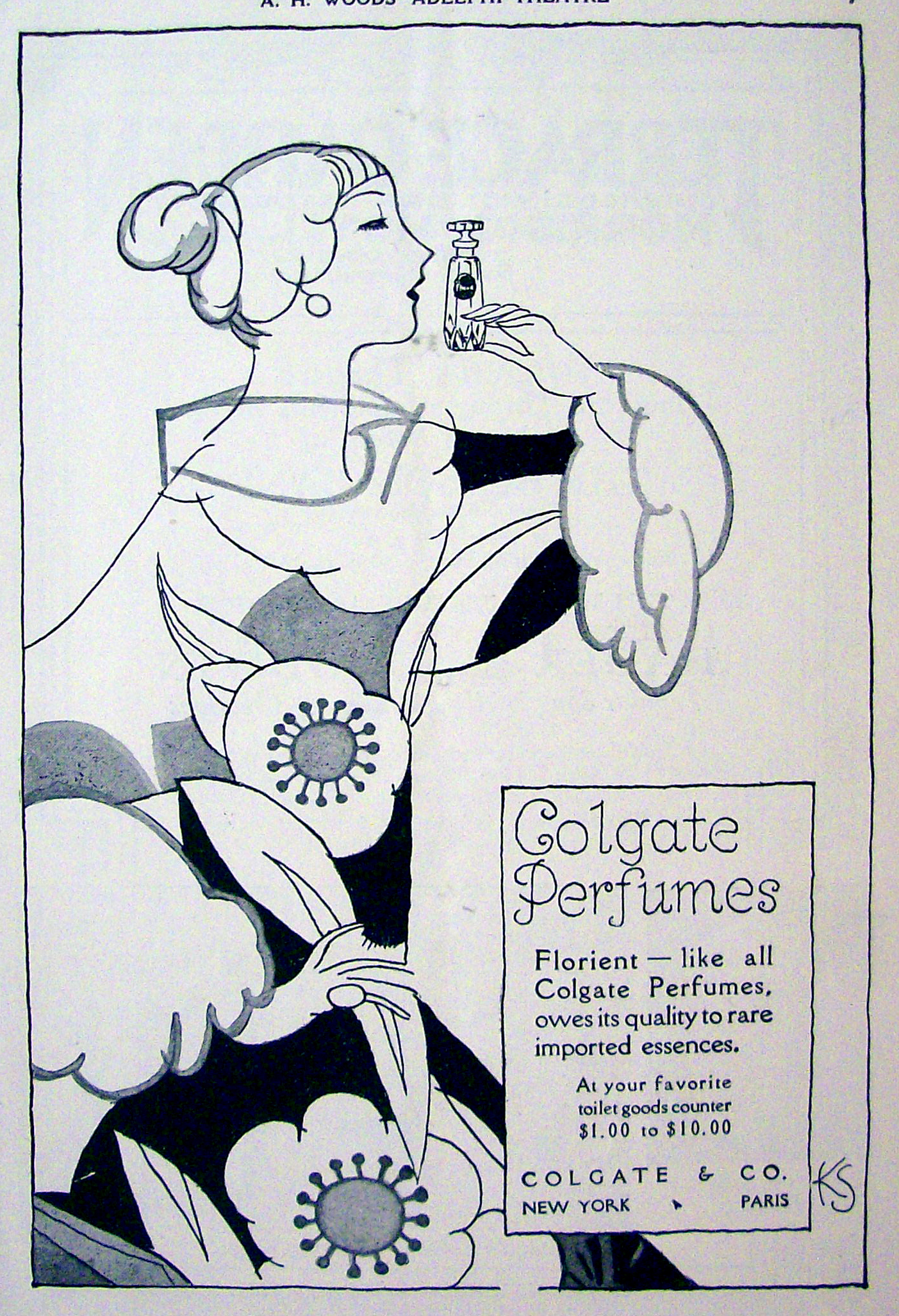 1928 Colgate Perfume with Lovely Woman Sniffing Perfume