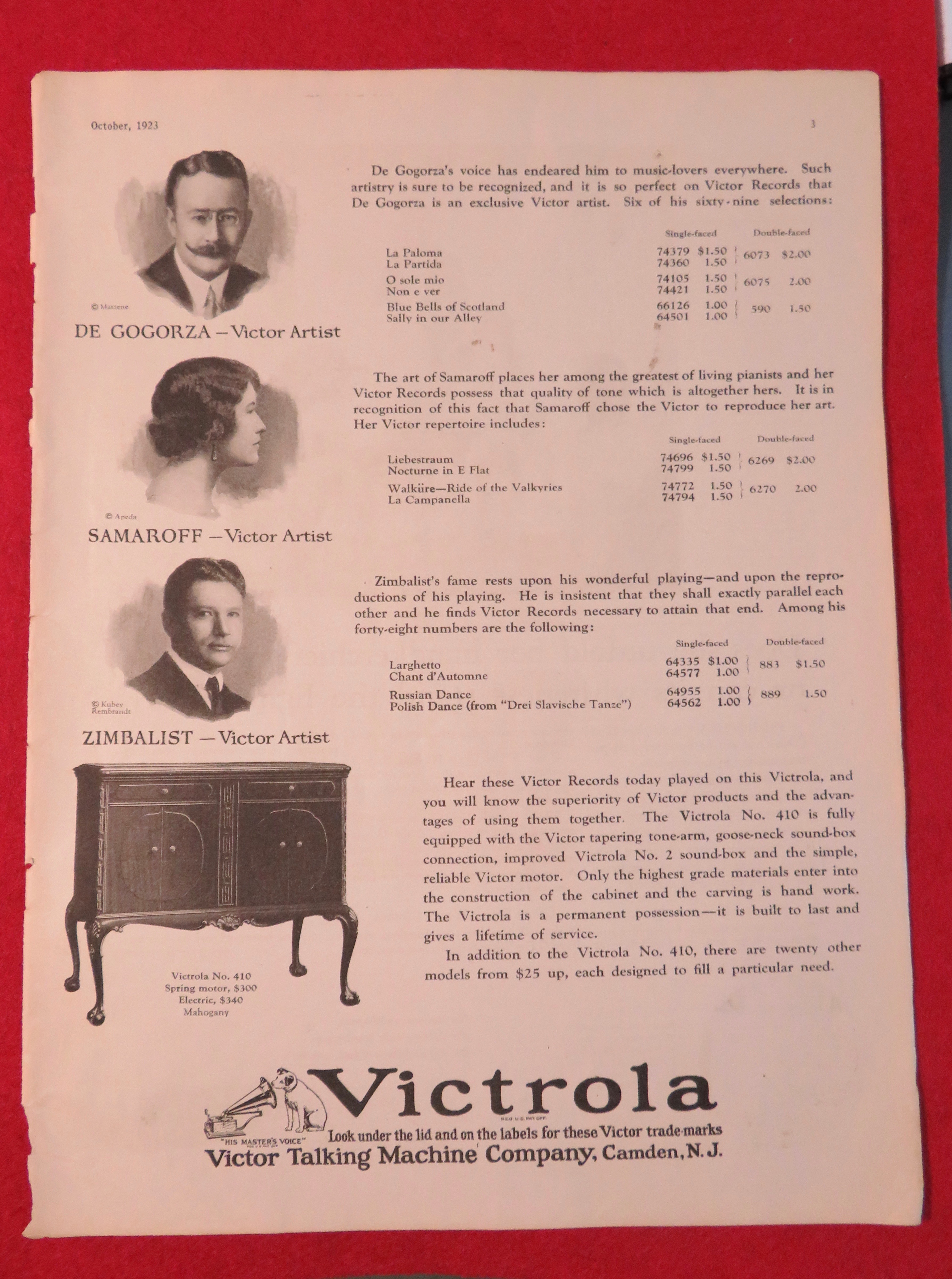1923 Victrola with De Gogorza, Samaroff & Zimbalist