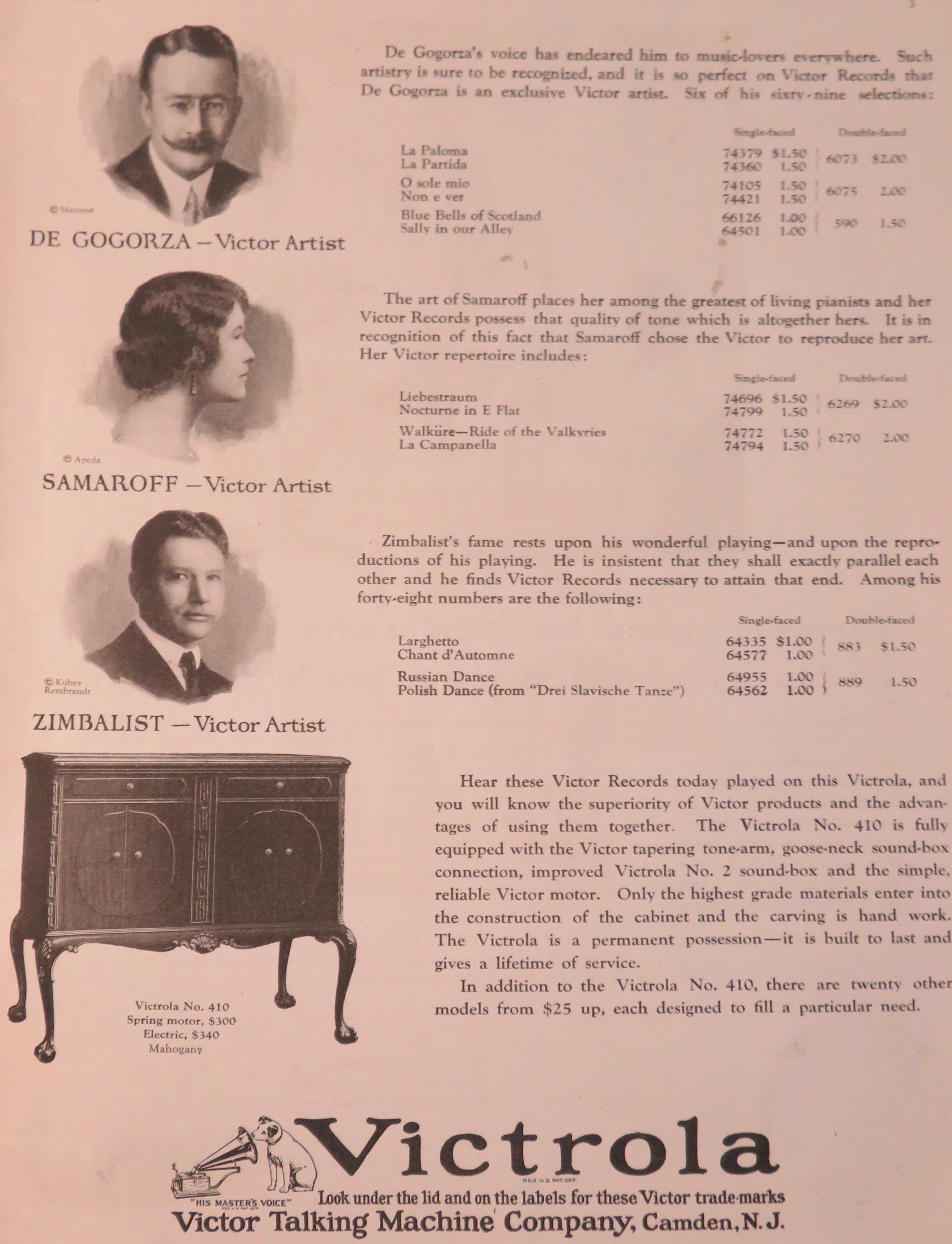 1923 Victrola with De Gogorza, Samaroff & Zimbalist