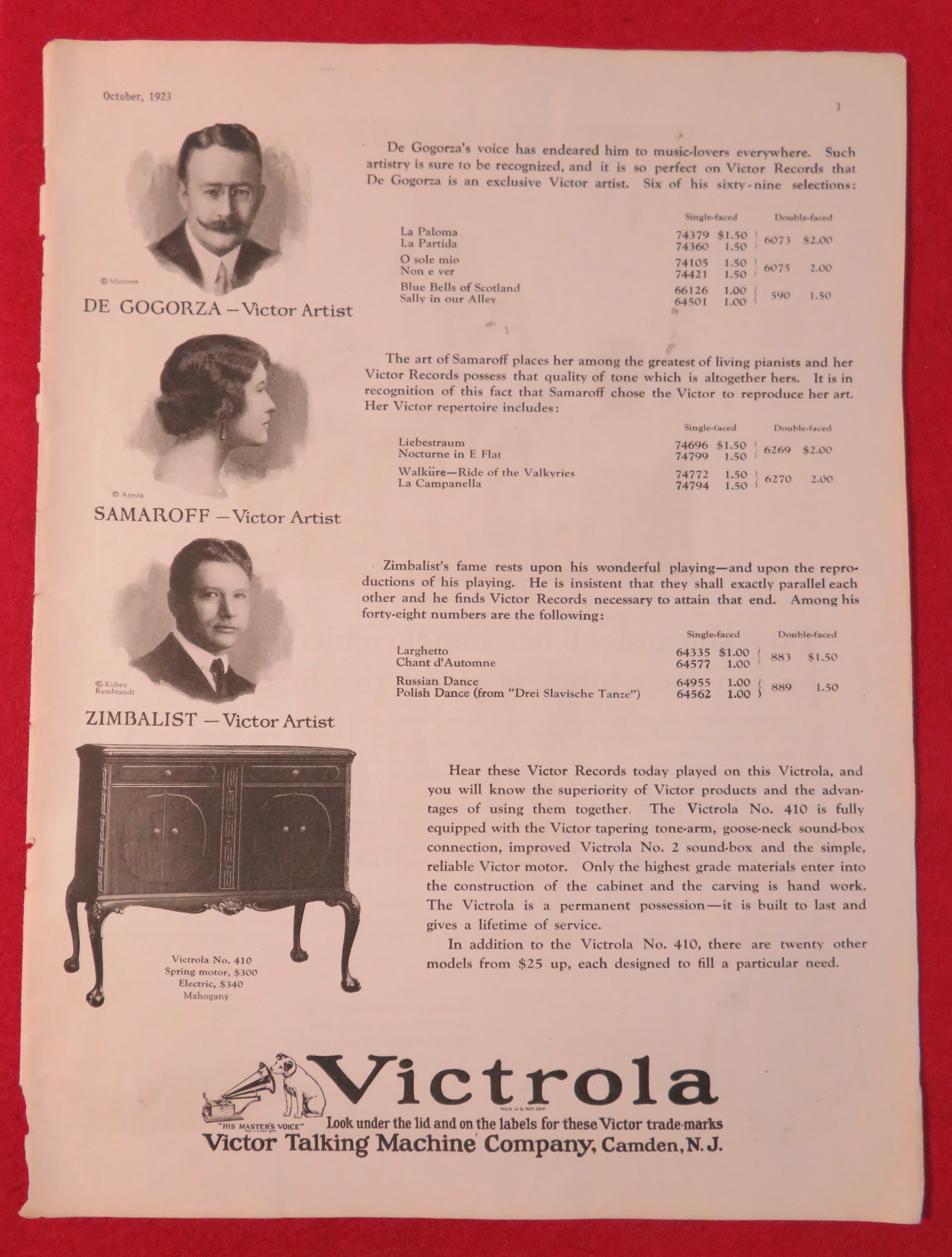 1923 Victrola with De Gogorza, Samaroff & Zimbalist