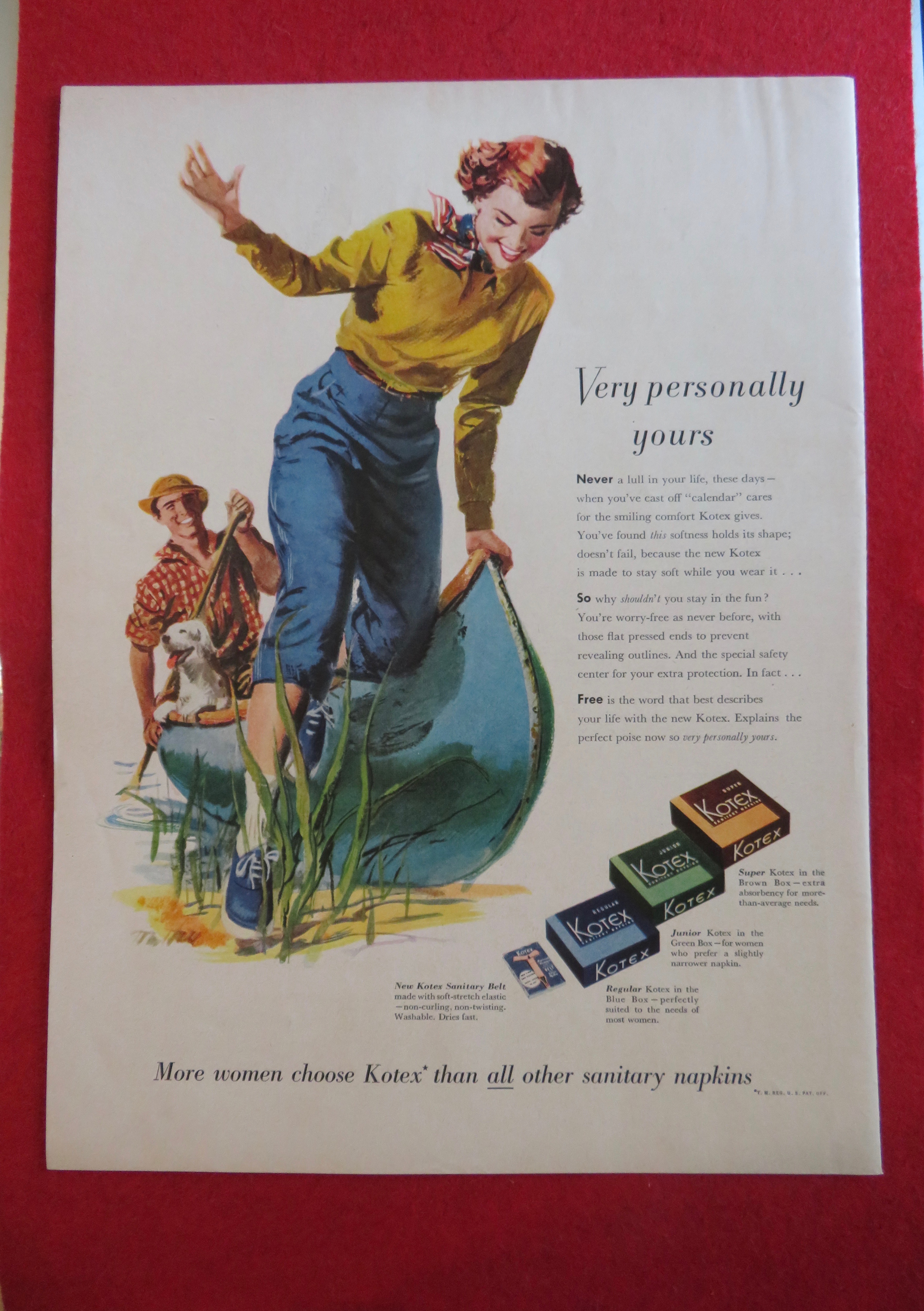 1951 Kotex Sanitary Napkins with Woman Swinging