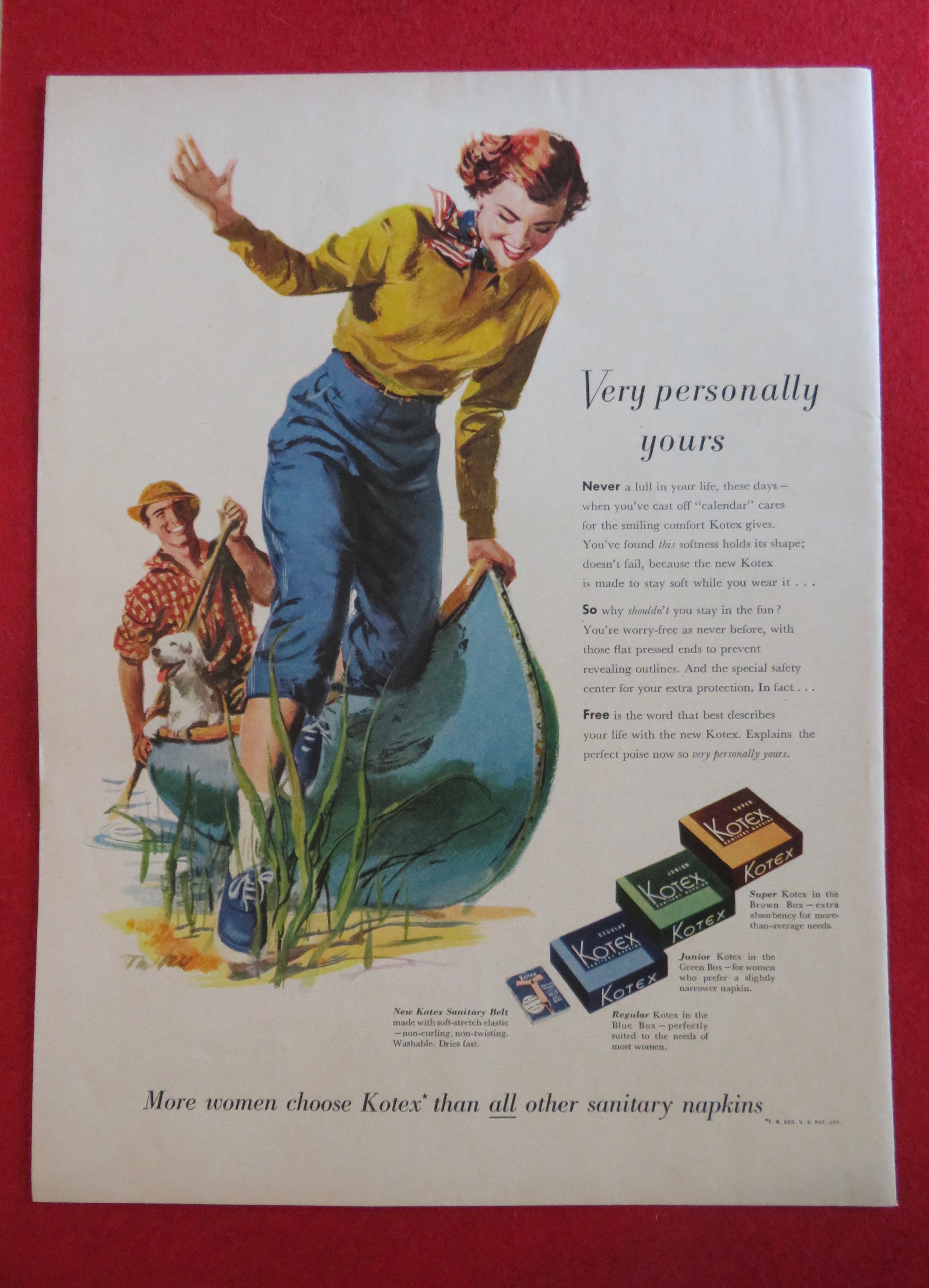 1951 Kotex Sanitary Napkins with Woman Swinging